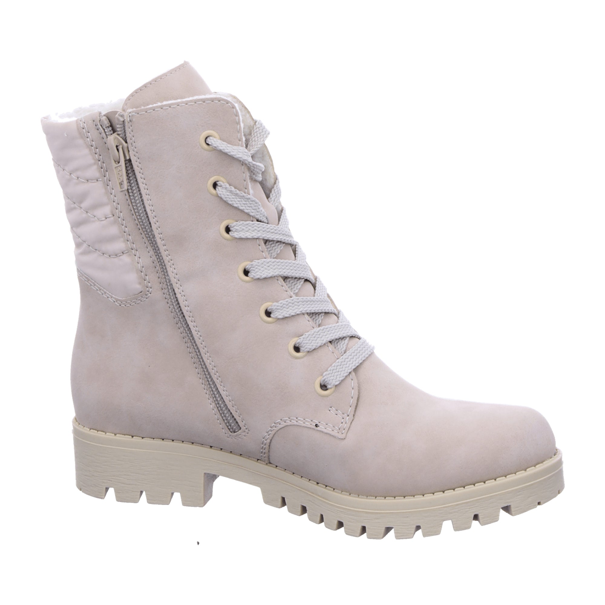 Rieker Beige Women's Boots HWK Lace-Up Faux Leather Fall Winter Comfortable
