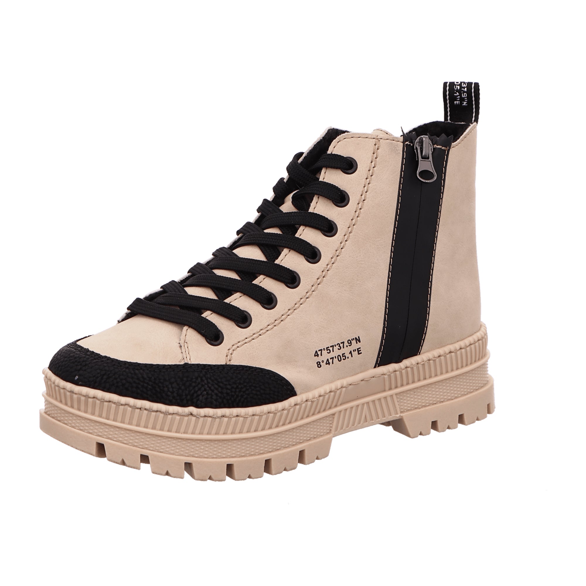 Rieker HWK Women's Black Boots for Fall Winter with 4cm Heel and Laces