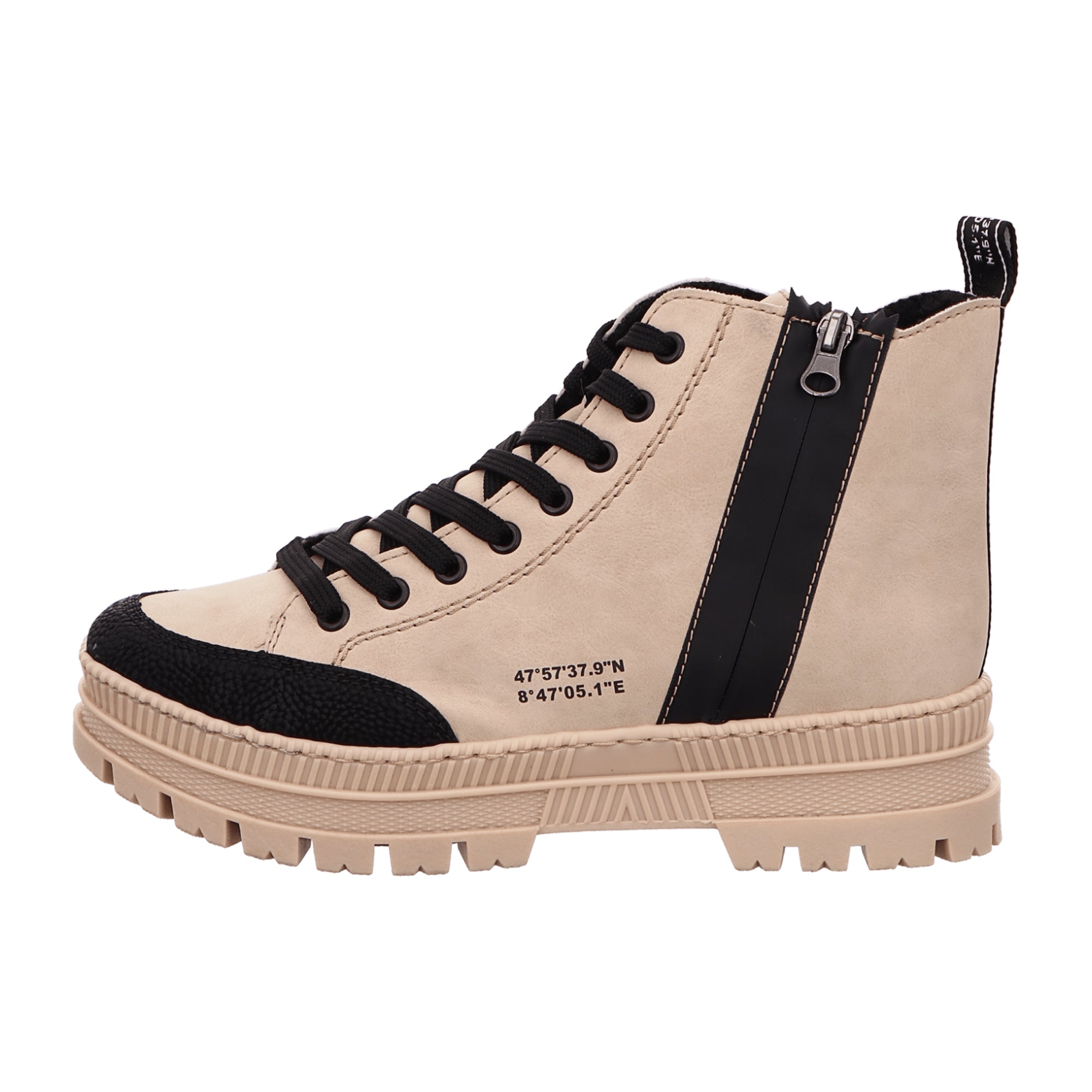 Rieker HWK Women's Black Boots for Fall Winter with 4cm Heel and Laces