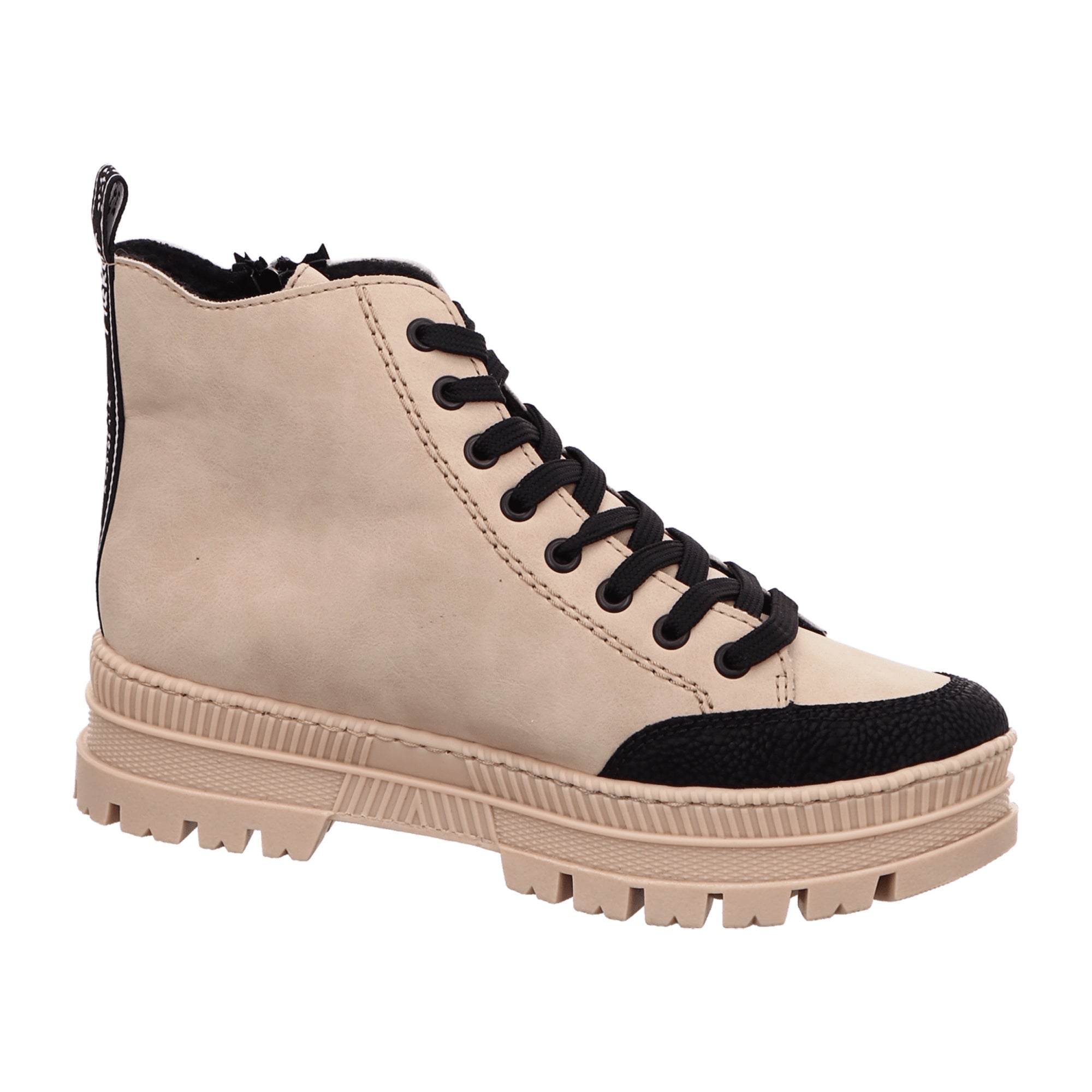 Rieker HWK Women's Black Boots for Fall Winter with 4cm Heel and Laces