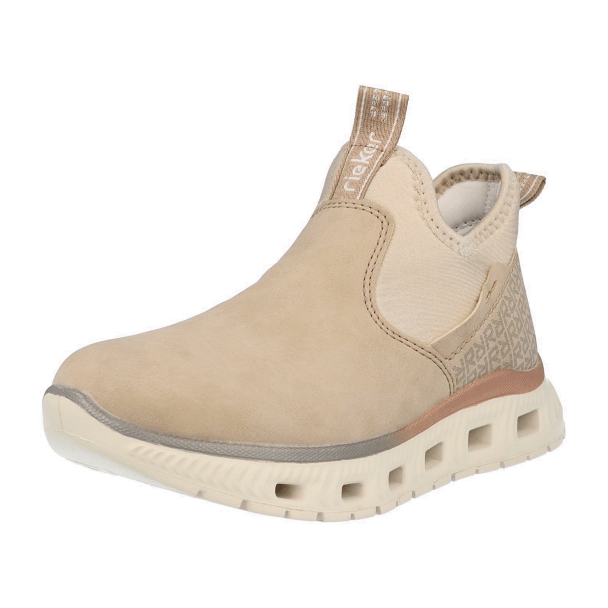 Rieker Beige Slip-On Shoes for Women with Removable Insole and Flat Heel