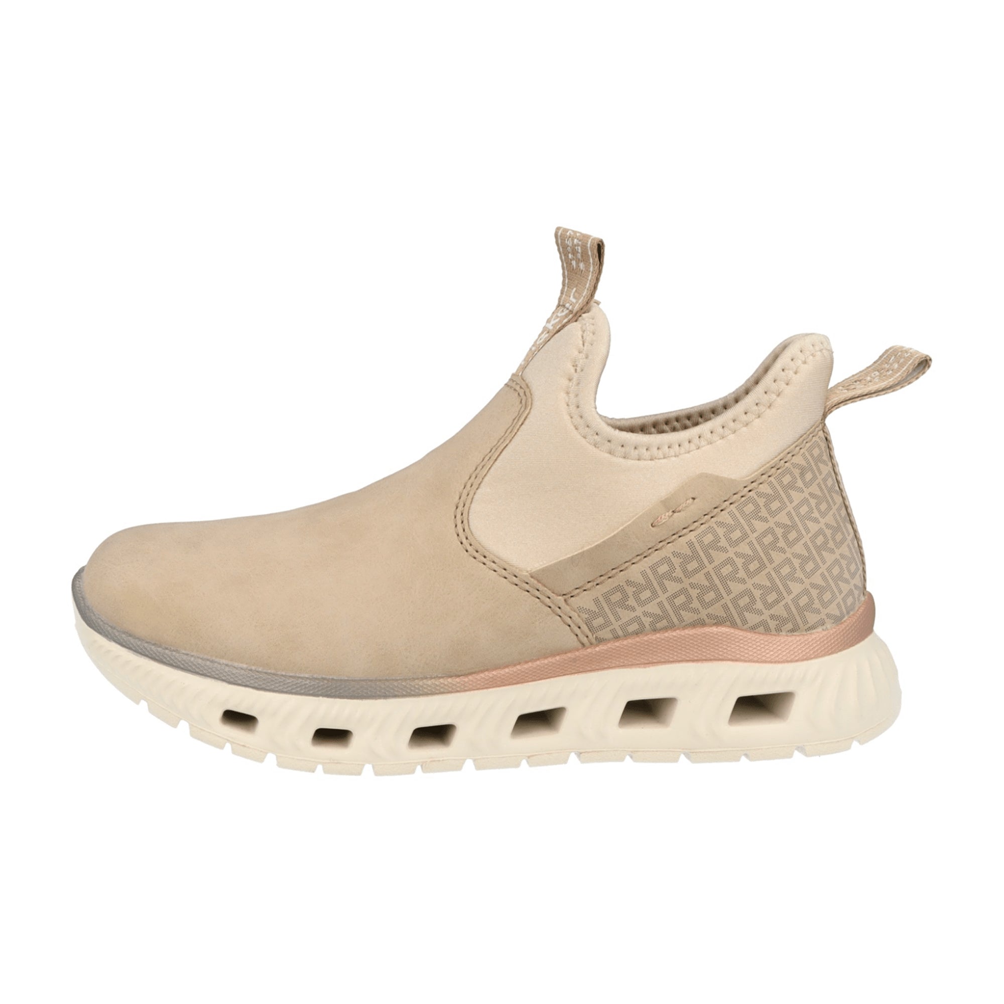 Rieker Beige Slip-On Shoes for Women with Removable Insole and Flat Heel