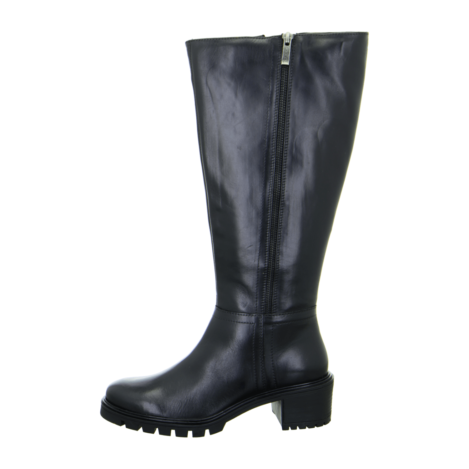 ARA Denver Women's Boots in Black Smooth Leather with Side Zipper and Round Toe