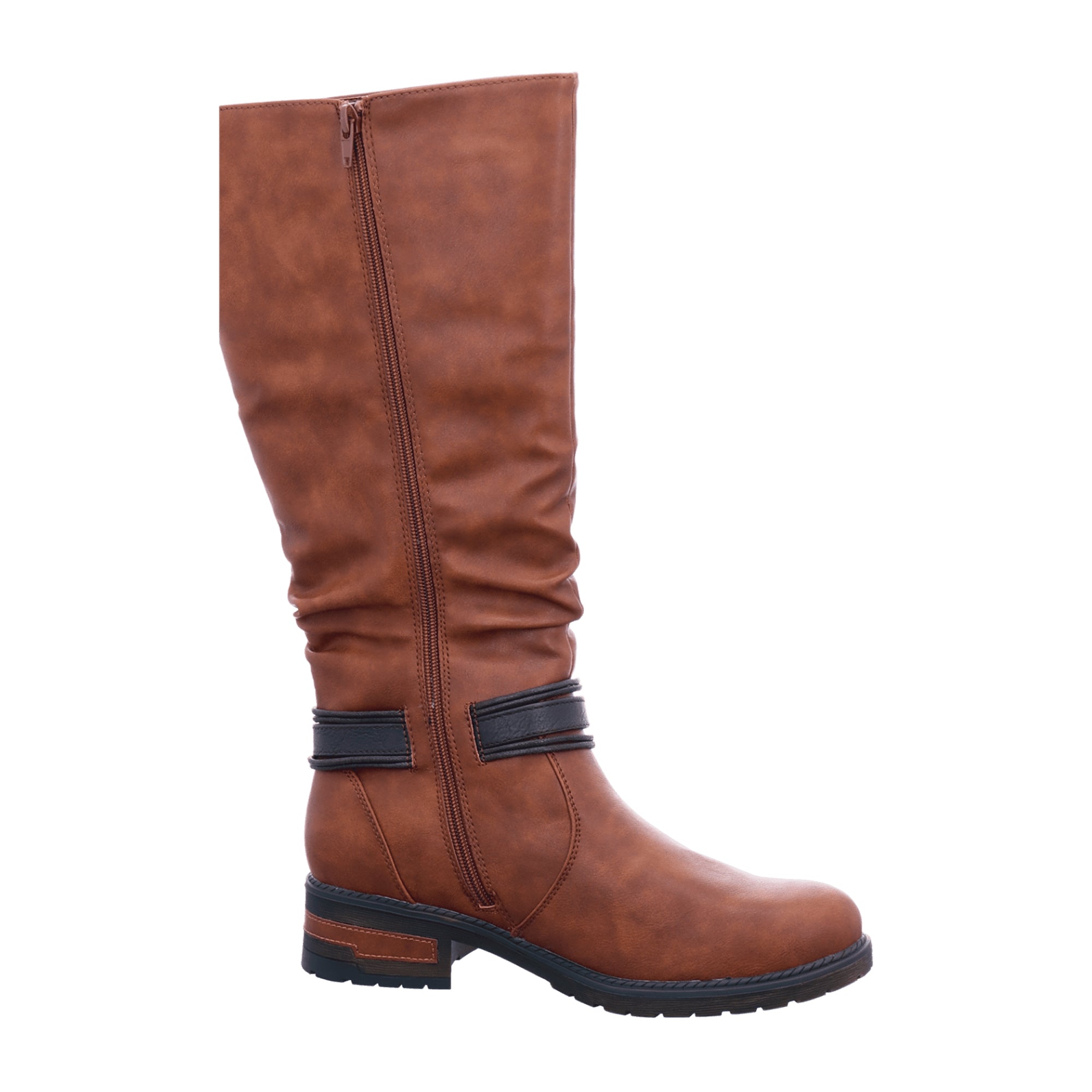 Rieker Brown Women's Boots with Block Heel and Adjustable Tall Shaft