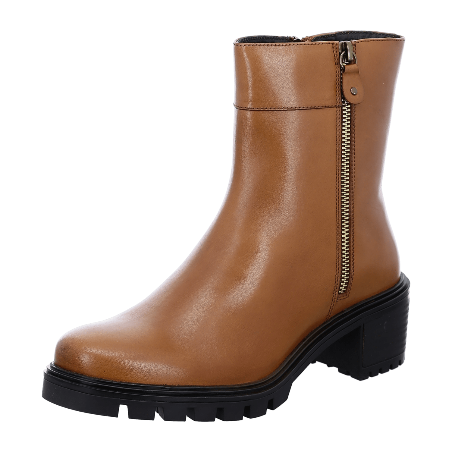 ARA DENVER Women's Leather Ankle Boots in Brown with Zipper Modern Style Round Toe