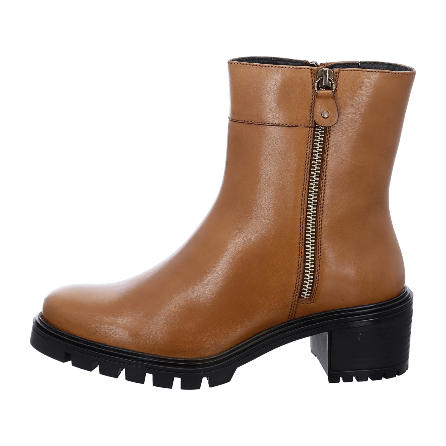 ARA DENVER Women's Leather Ankle Boots in Brown with Zipper Modern Style Round Toe