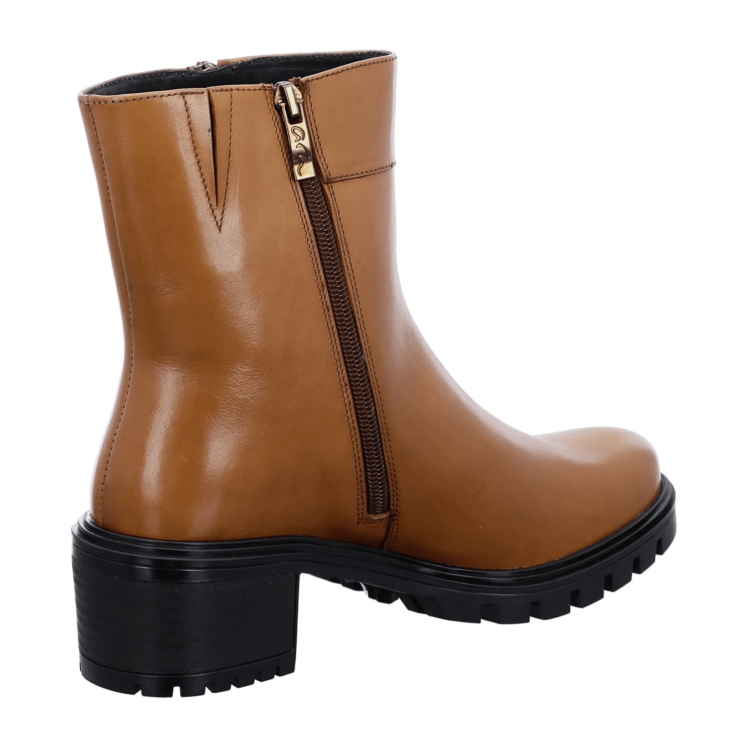 ARA DENVER Women's Leather Ankle Boots in Brown with Zipper Modern Style Round Toe