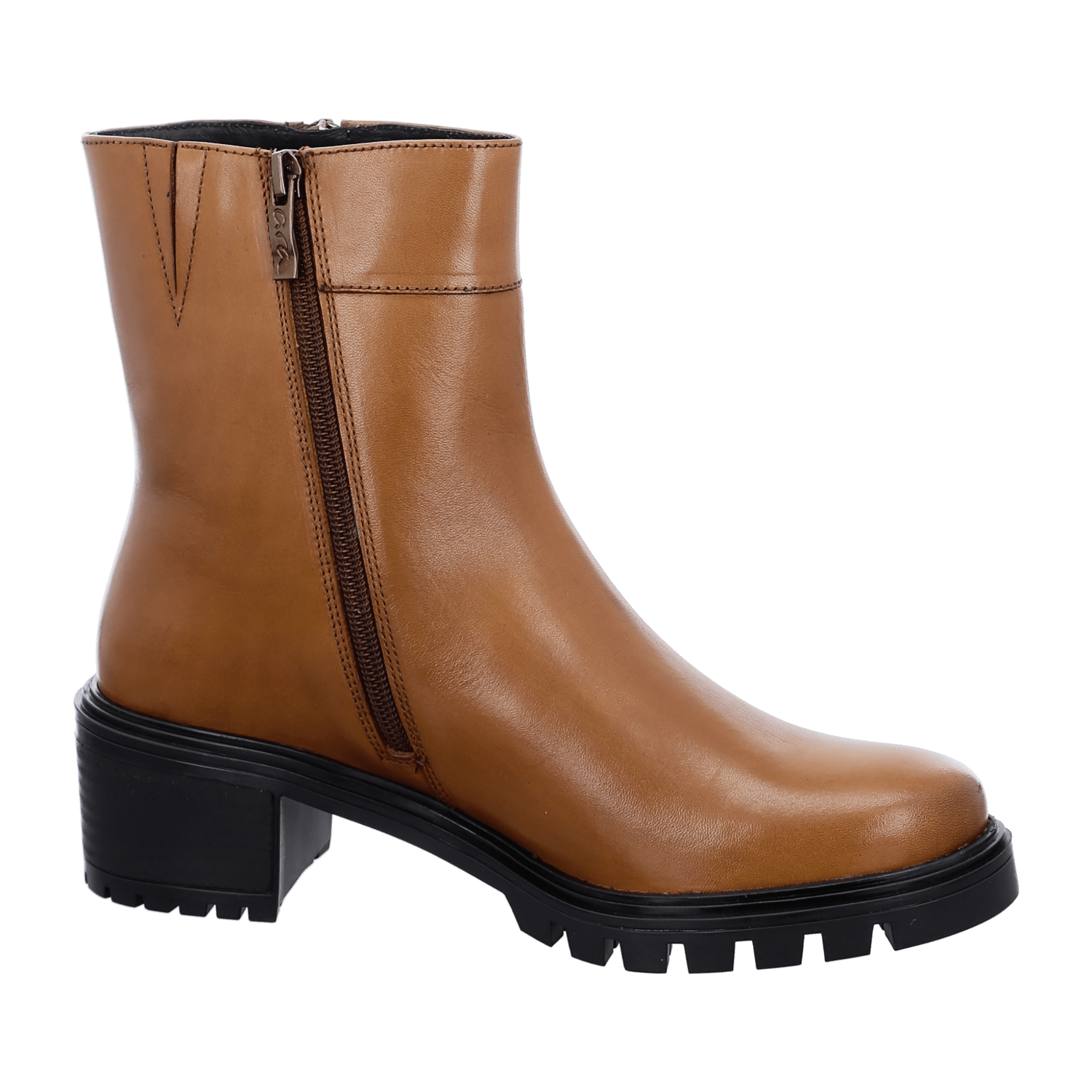 ARA DENVER Women's Leather Ankle Boots in Brown with Zipper Modern Style Round Toe