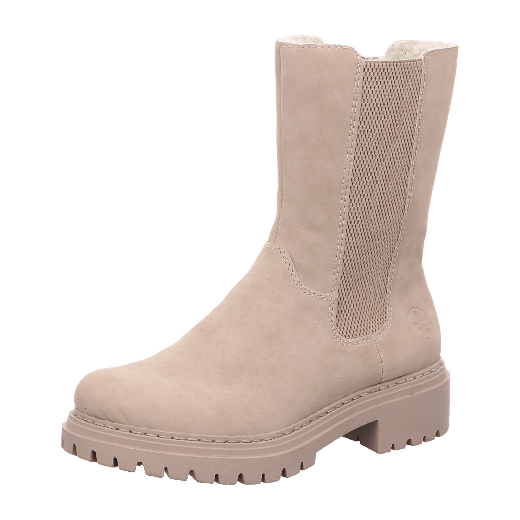 Rieker HWK Women's Beige Boots with Block Heel and Zip Closure