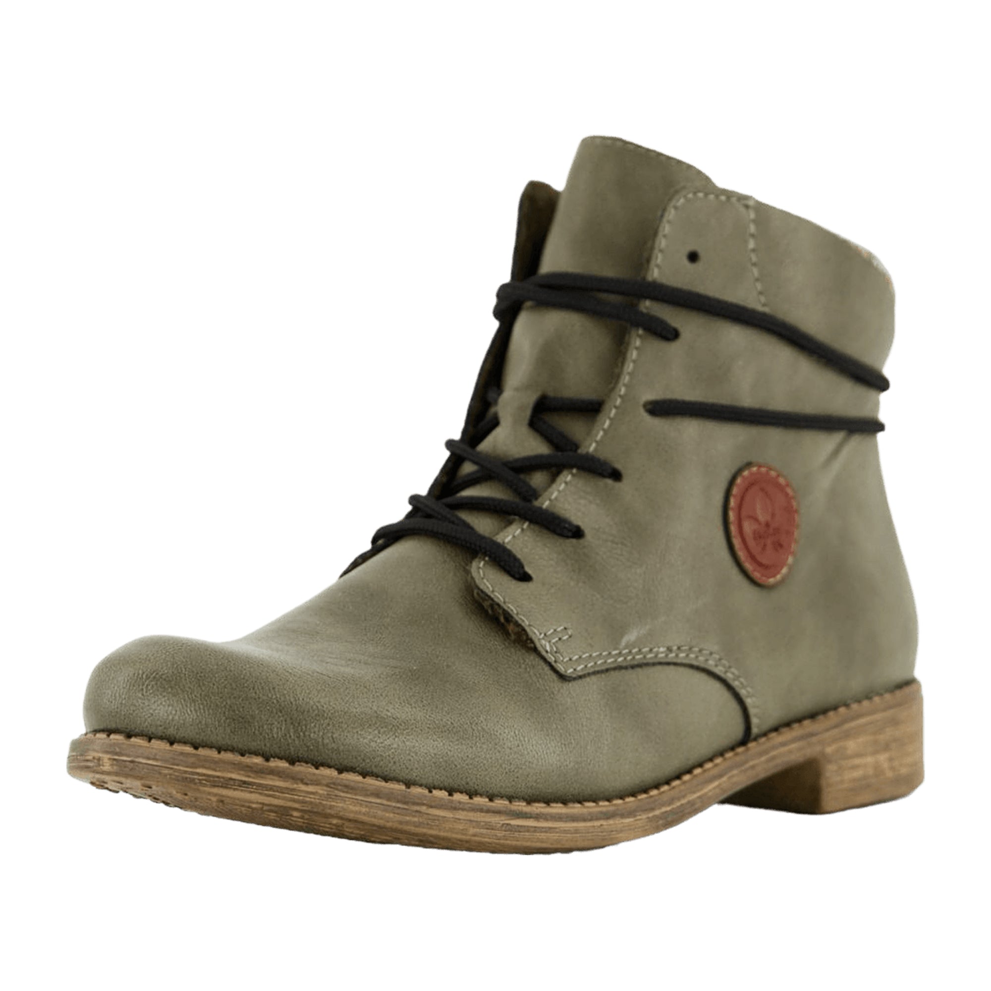 Rieker Olive Green Women's Boots Lace-Up Faux Leather Textile Lining Winter