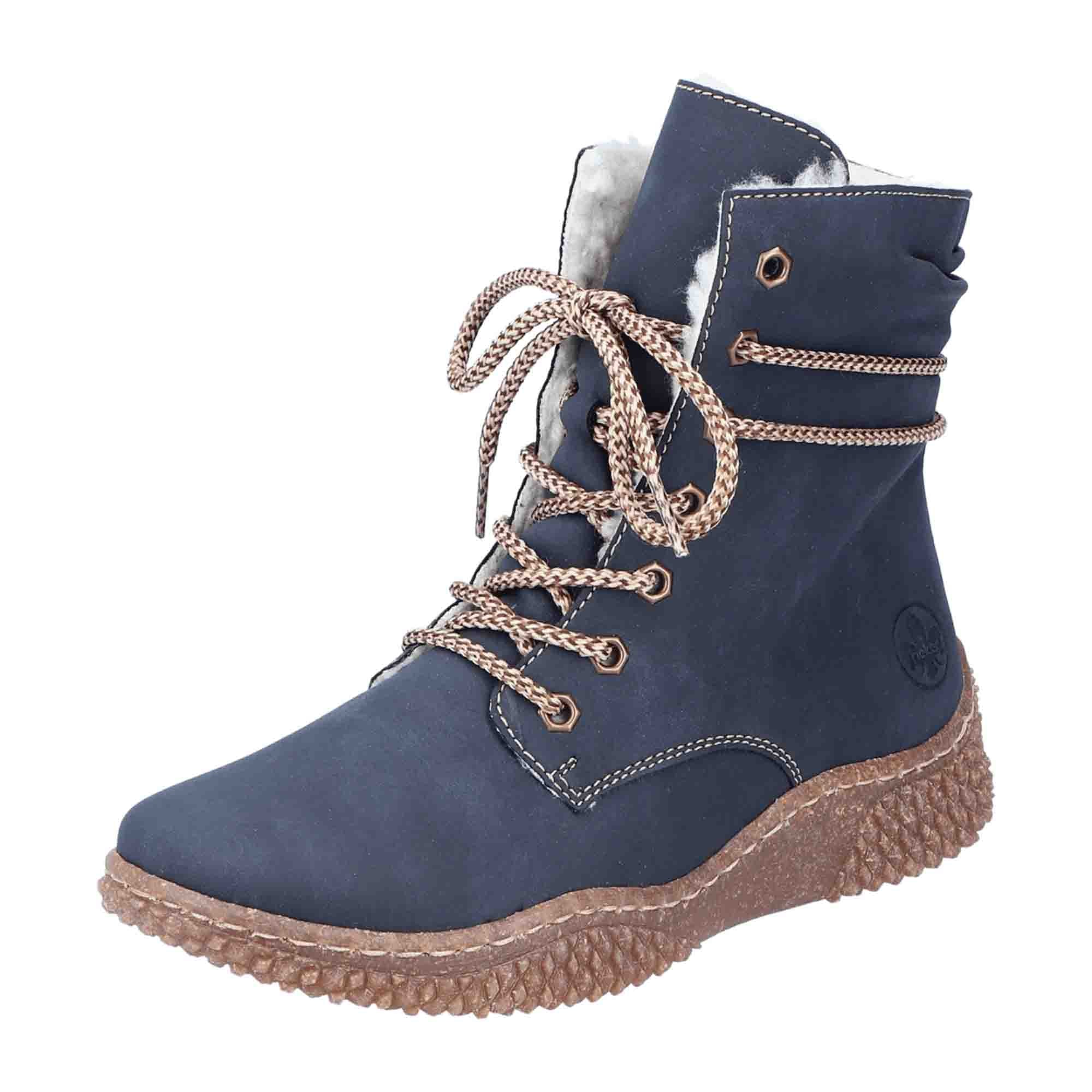 Rieker HWK Women's Blue Boots for Fall Winter with Textile Lining