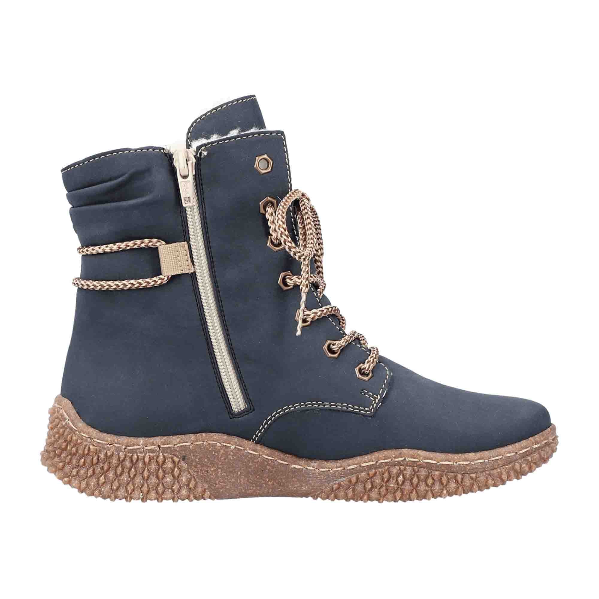 Rieker HWK Women's Blue Boots for Fall Winter with Textile Lining