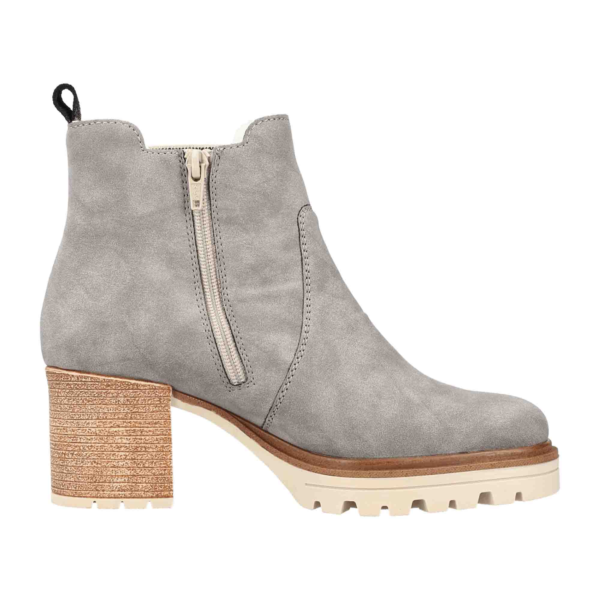 Rieker Grey Women's Chelsea Boots with Block Heel and Warm Lining