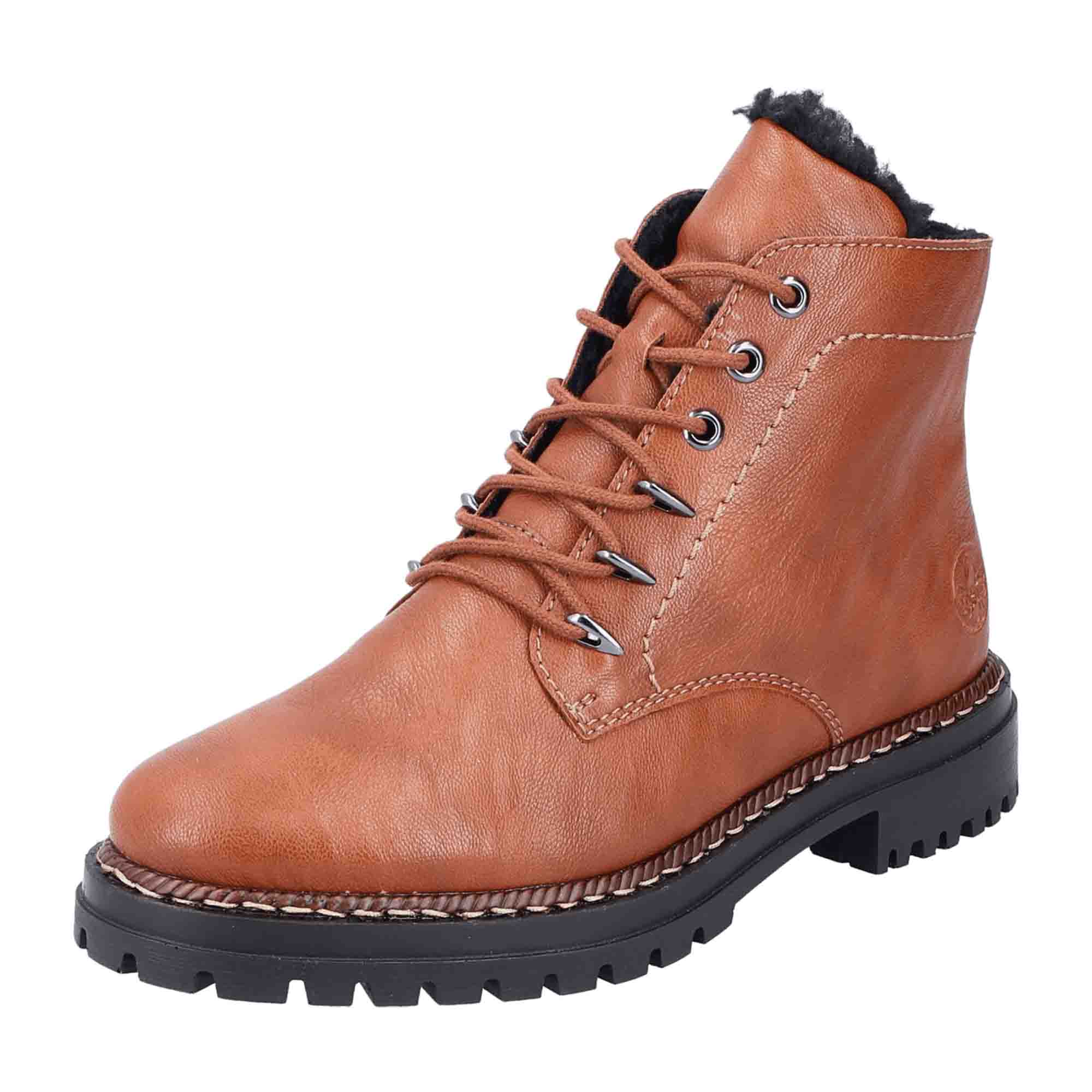 Rieker HWK Women's Brown Boots Lace-Up Faux Leather Fall Winter Footwear