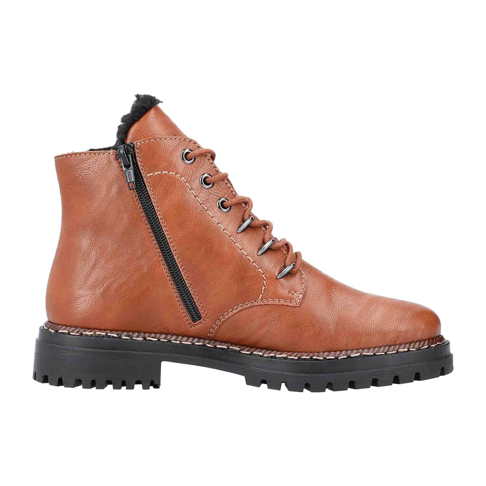 Rieker HWK Women's Brown Boots Lace-Up Faux Leather Fall Winter Footwear