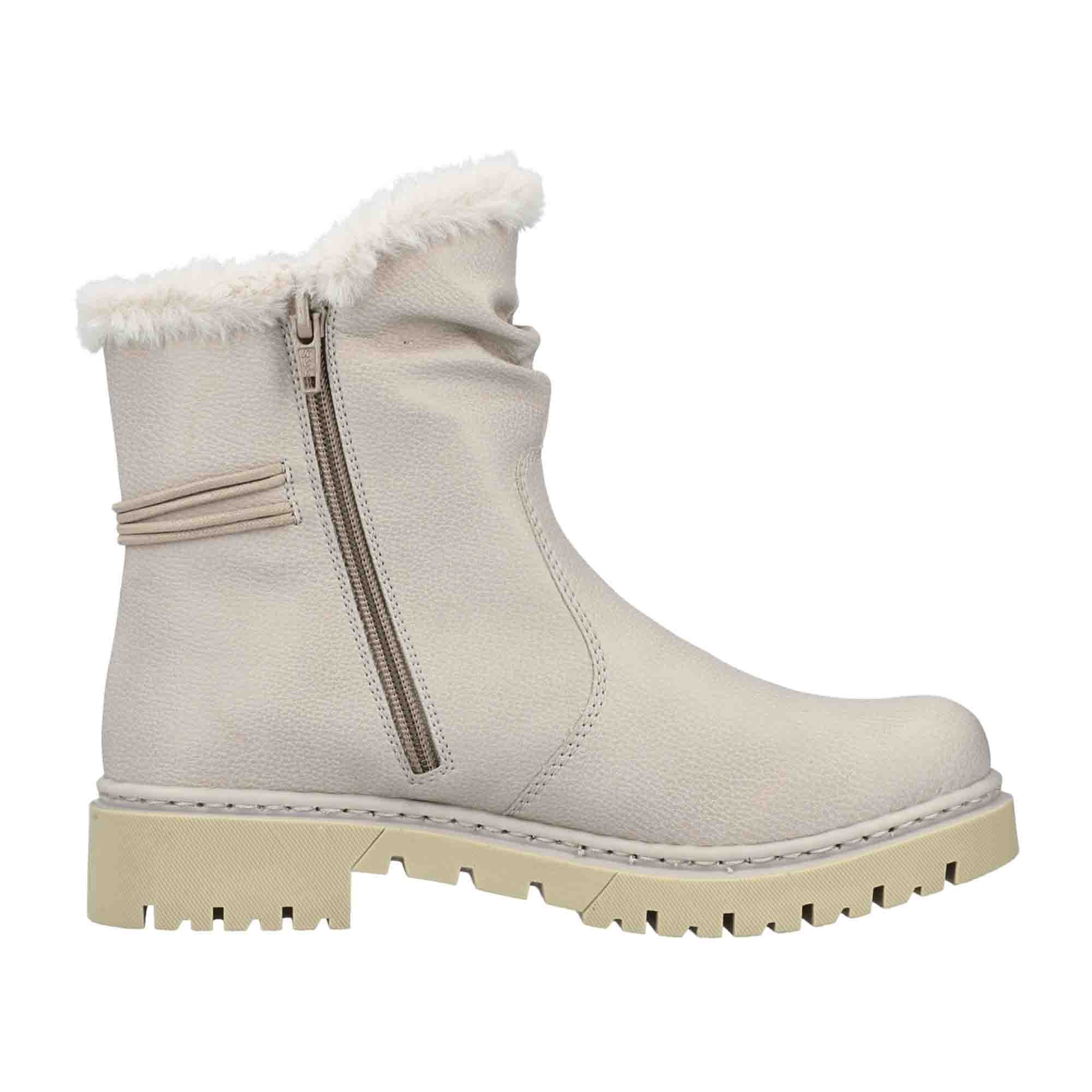 Rieker Beige Women's Boots with Block Heel and Warm Lining for Fall/Winter