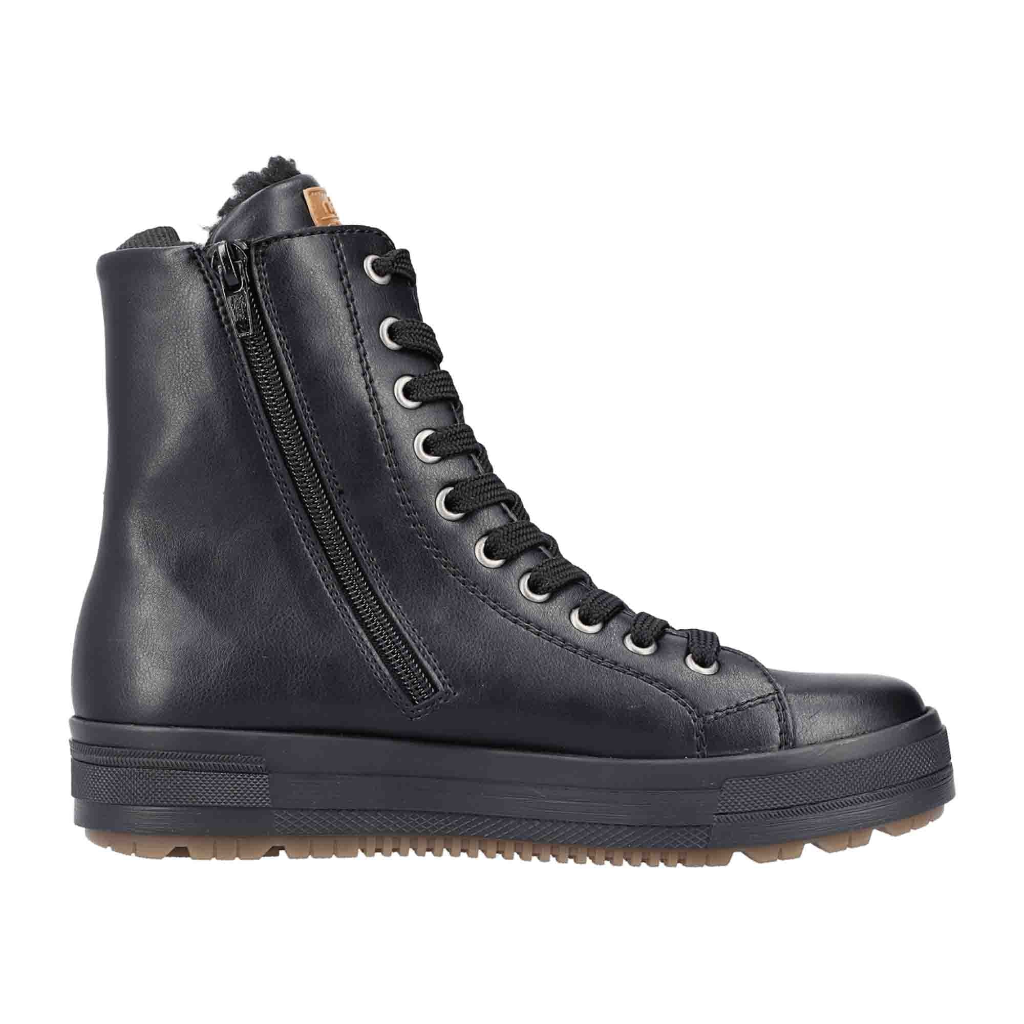 Rieker HWK Women's Black Boots with Faux Leather and Warm Lining