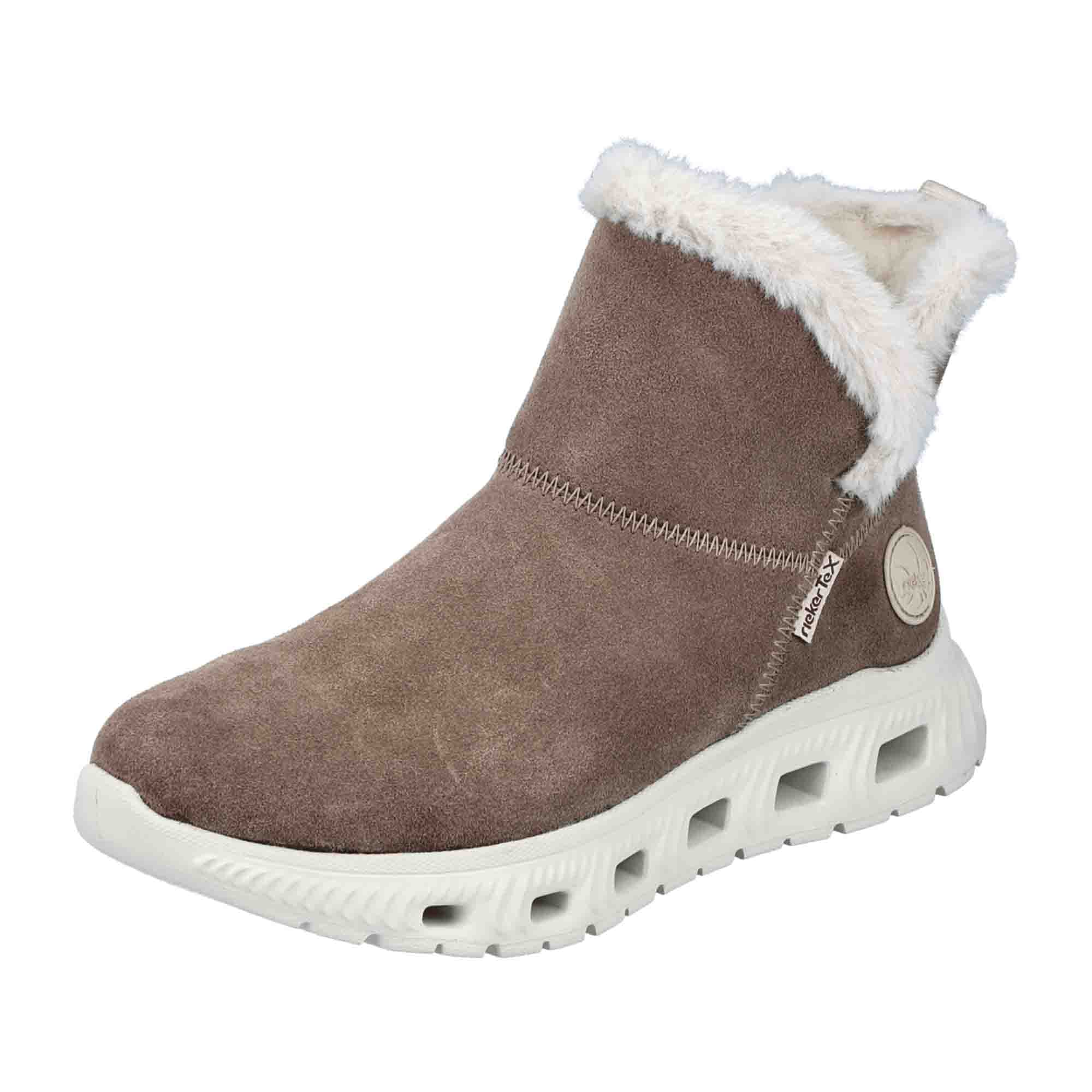 Rieker Beige Women's Shoes M605064 Autumn Winter Warm Lined Suede Upper