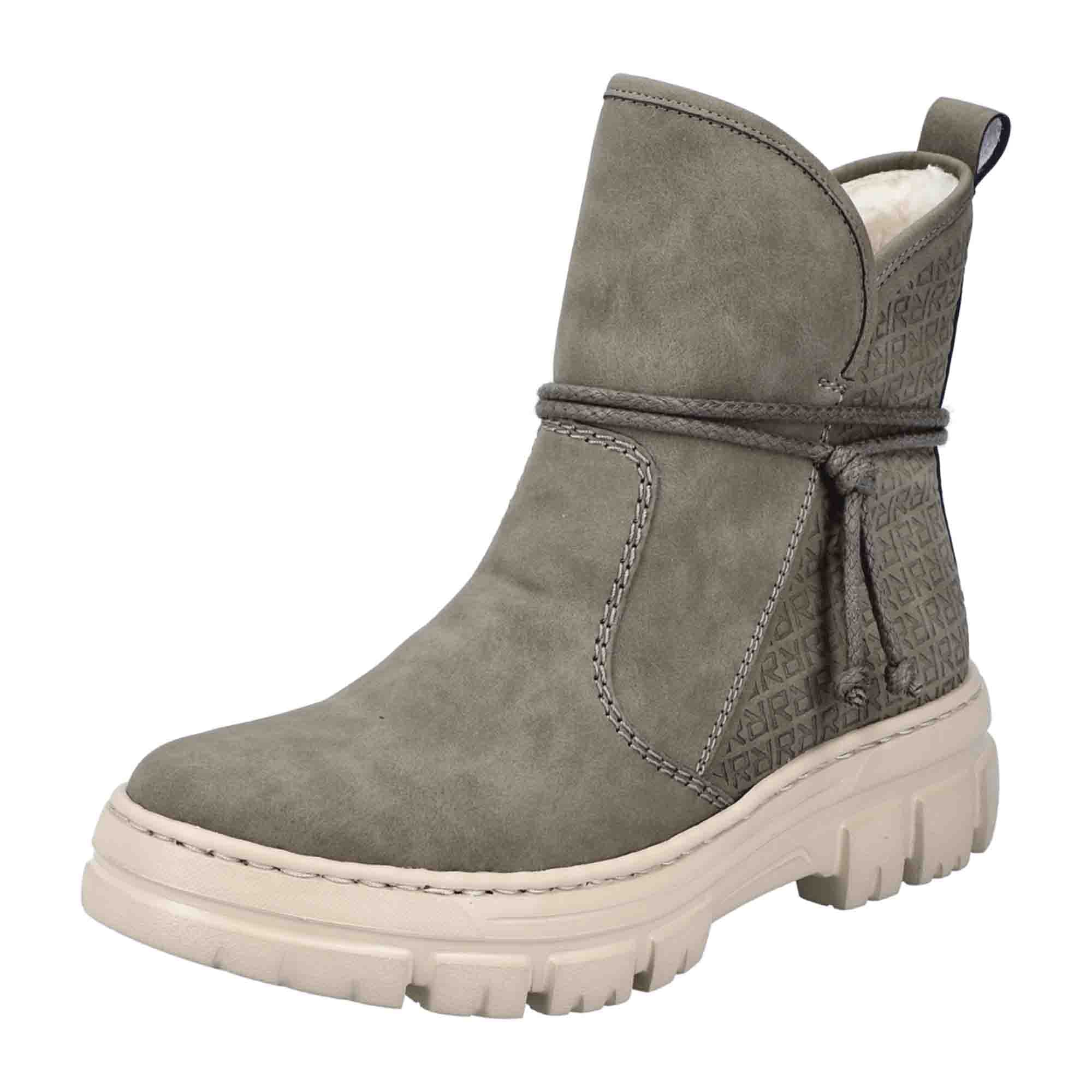 Rieker Z7462-52 Women's Olive Ankle Boots with Platform Heel and Zip Closure
