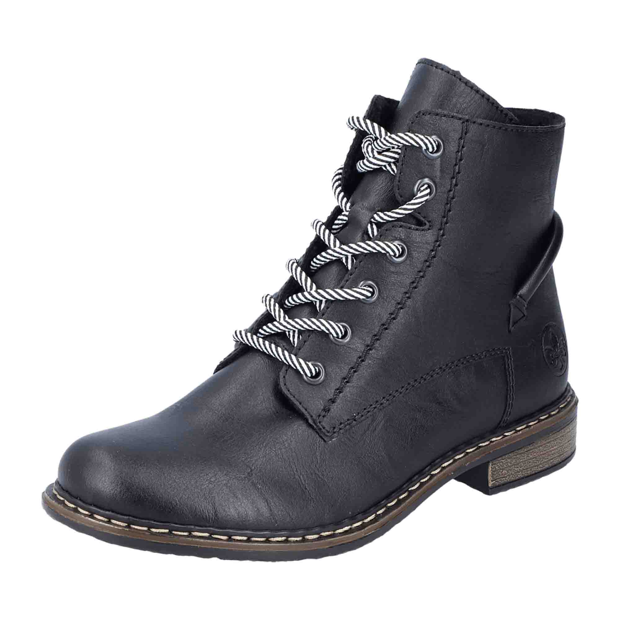 Rieker HWK Black Women's Boots with Block Heel and Zip Lace Closure