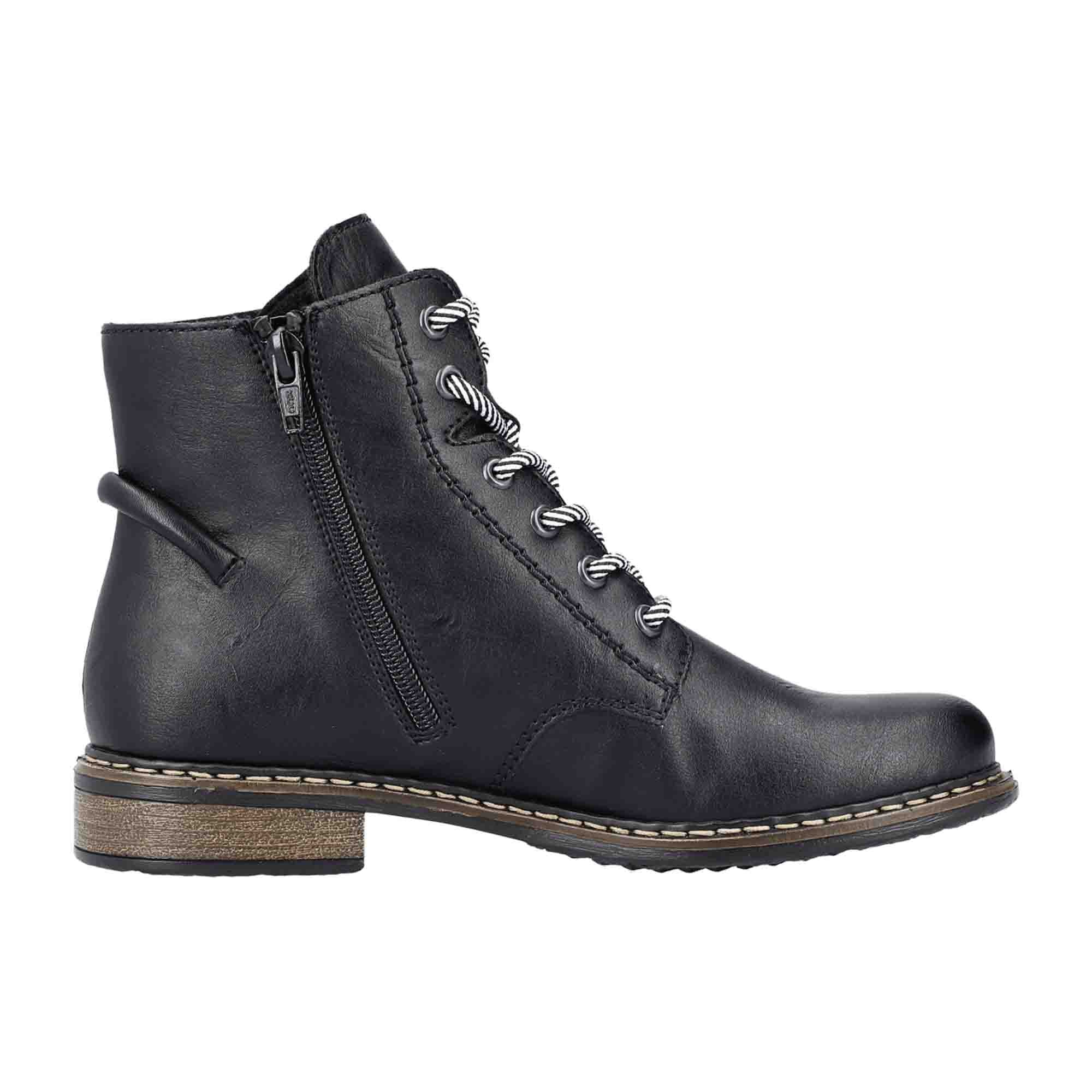 Rieker HWK Black Women's Boots with Block Heel and Zip Lace Closure