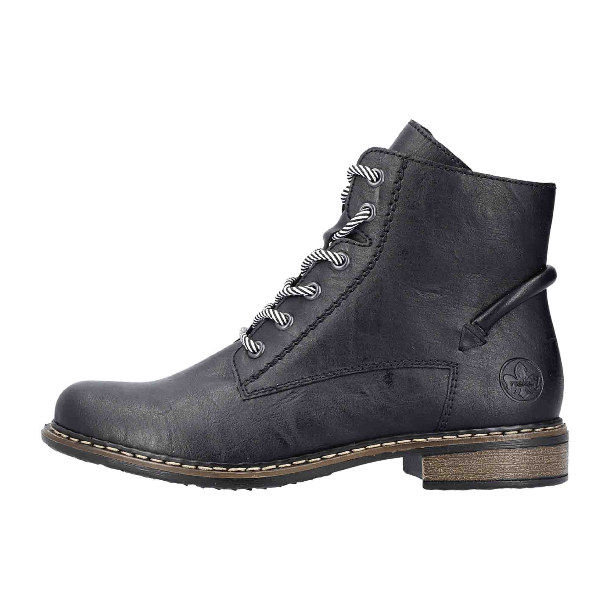 Rieker HWK Black Women's Boots with Block Heel and Zip Lace Closure
