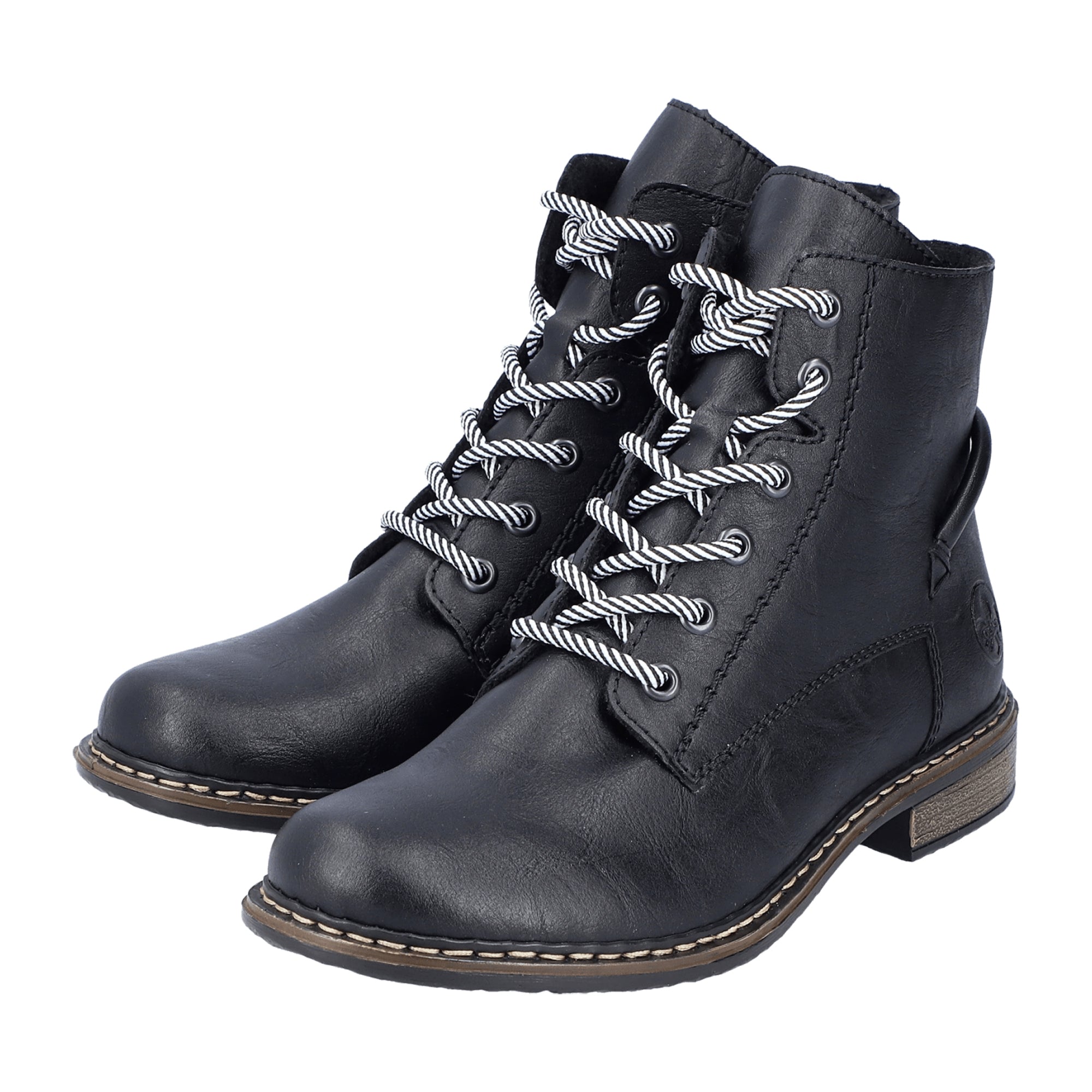 Rieker HWK Black Women's Boots with Block Heel and Zip Lace Closure
