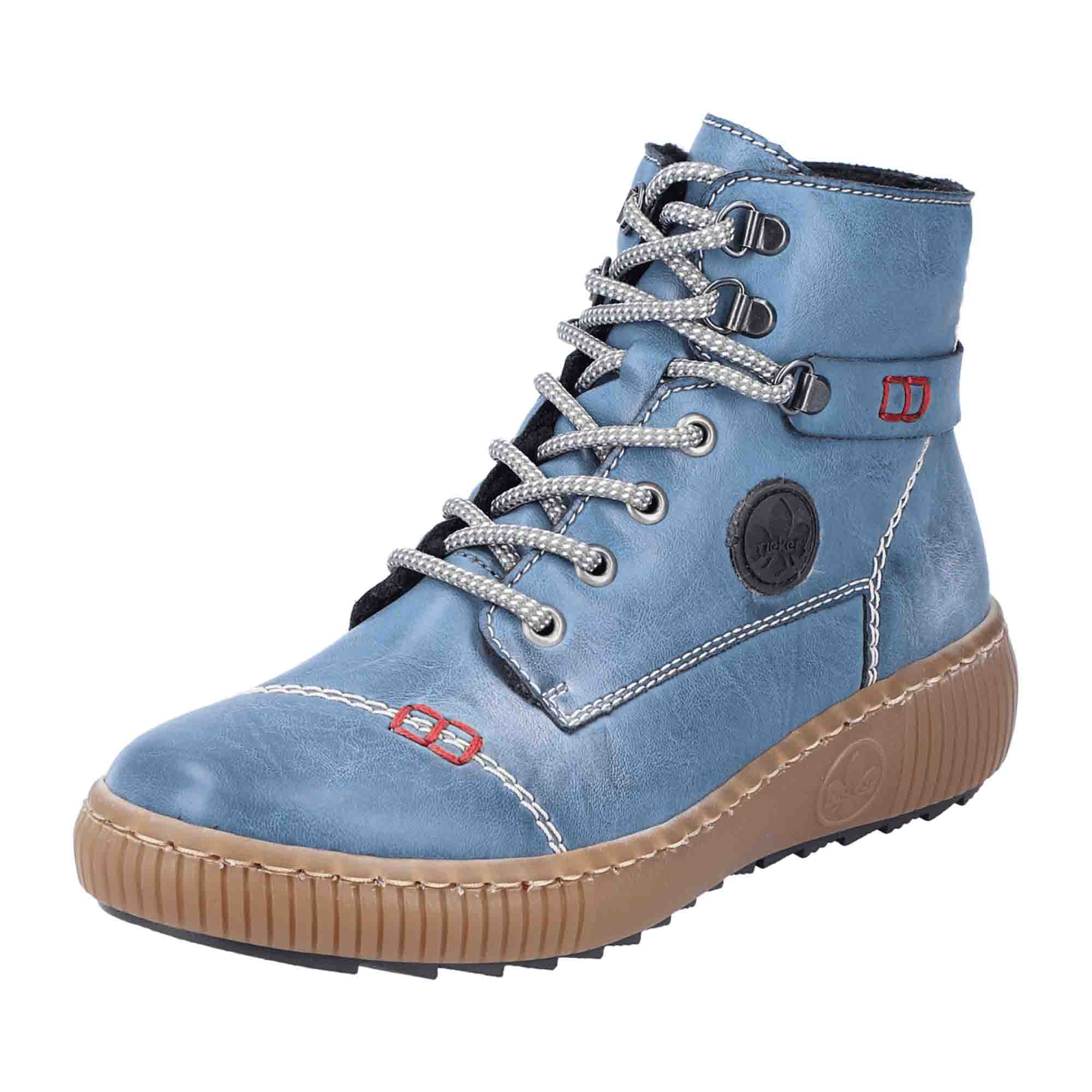 Rieker Z6644-14 Women's Blue Ankle Boots with Zip and Lace-Up Closure