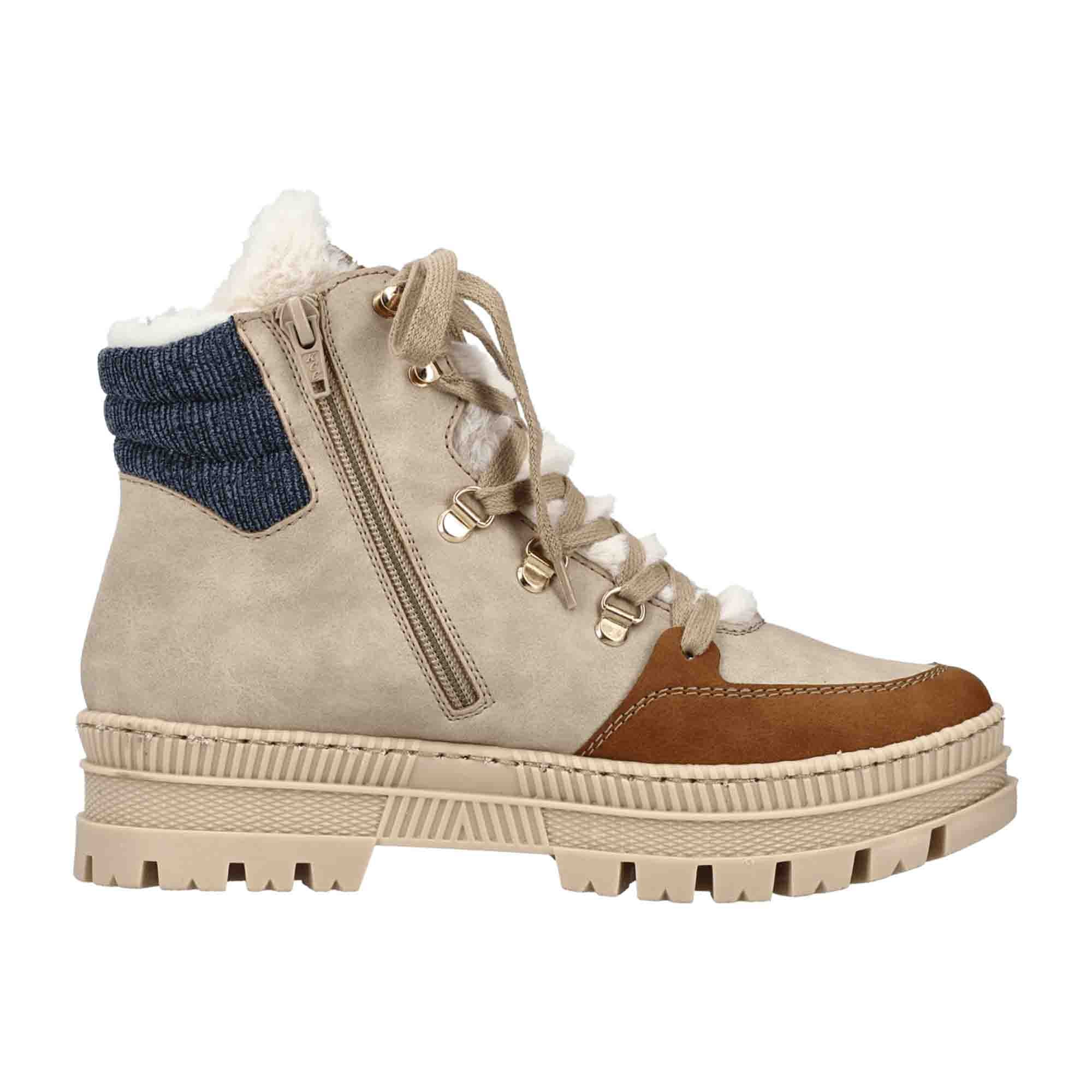 Rieker HWK Beige Women's Boots with Zip and Lace-Up Closure