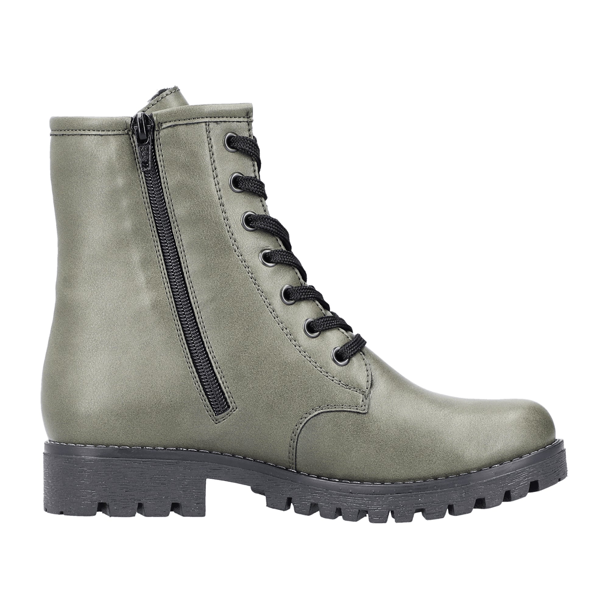 Rieker HWK Women's Olive Boots with Block Heel and Zip Lace Closure