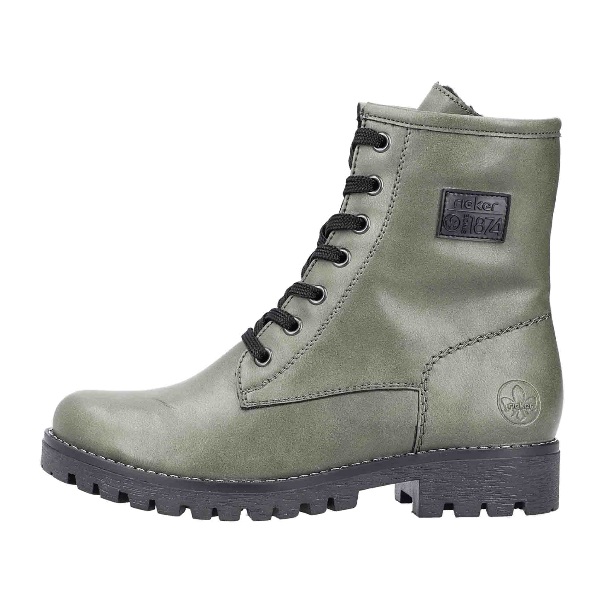 Rieker HWK Women's Olive Boots with Block Heel and Zip Lace Closure