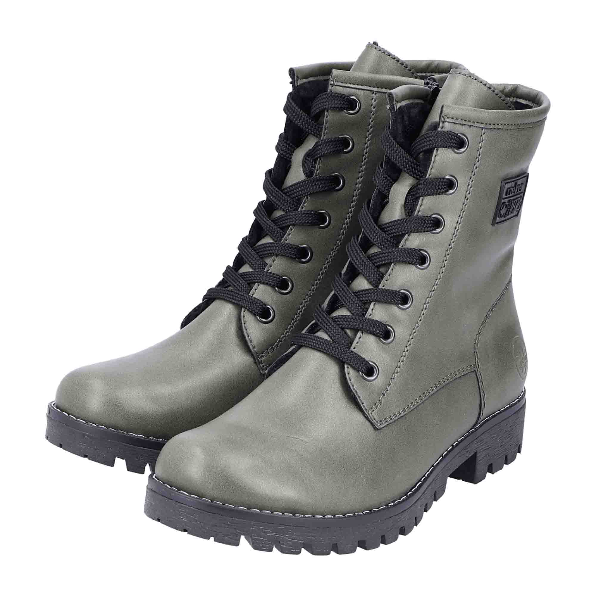 Rieker HWK Women's Olive Boots with Block Heel and Zip Lace Closure