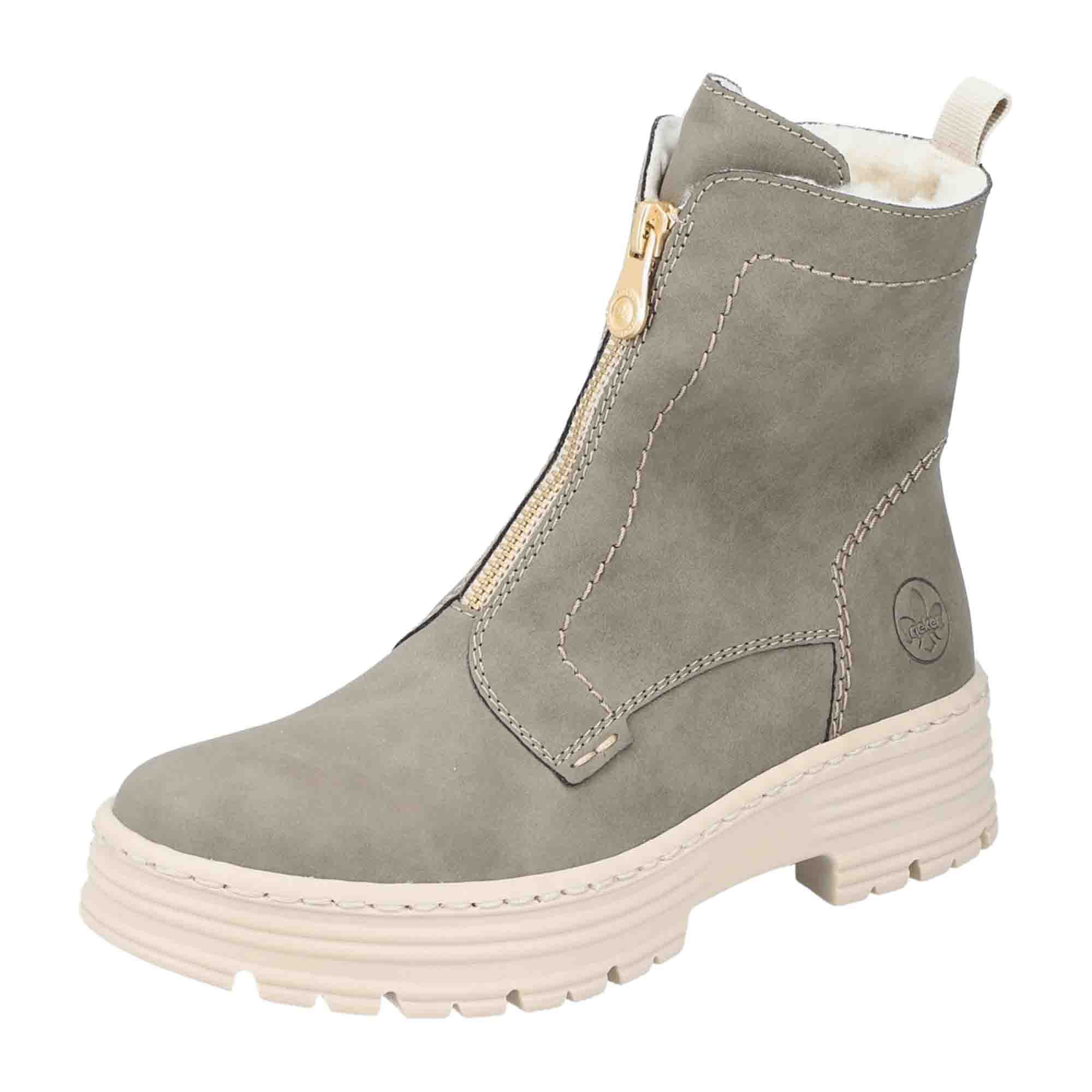 Rieker HWK Women's Olive Boots with Block Heel and Warm Lining