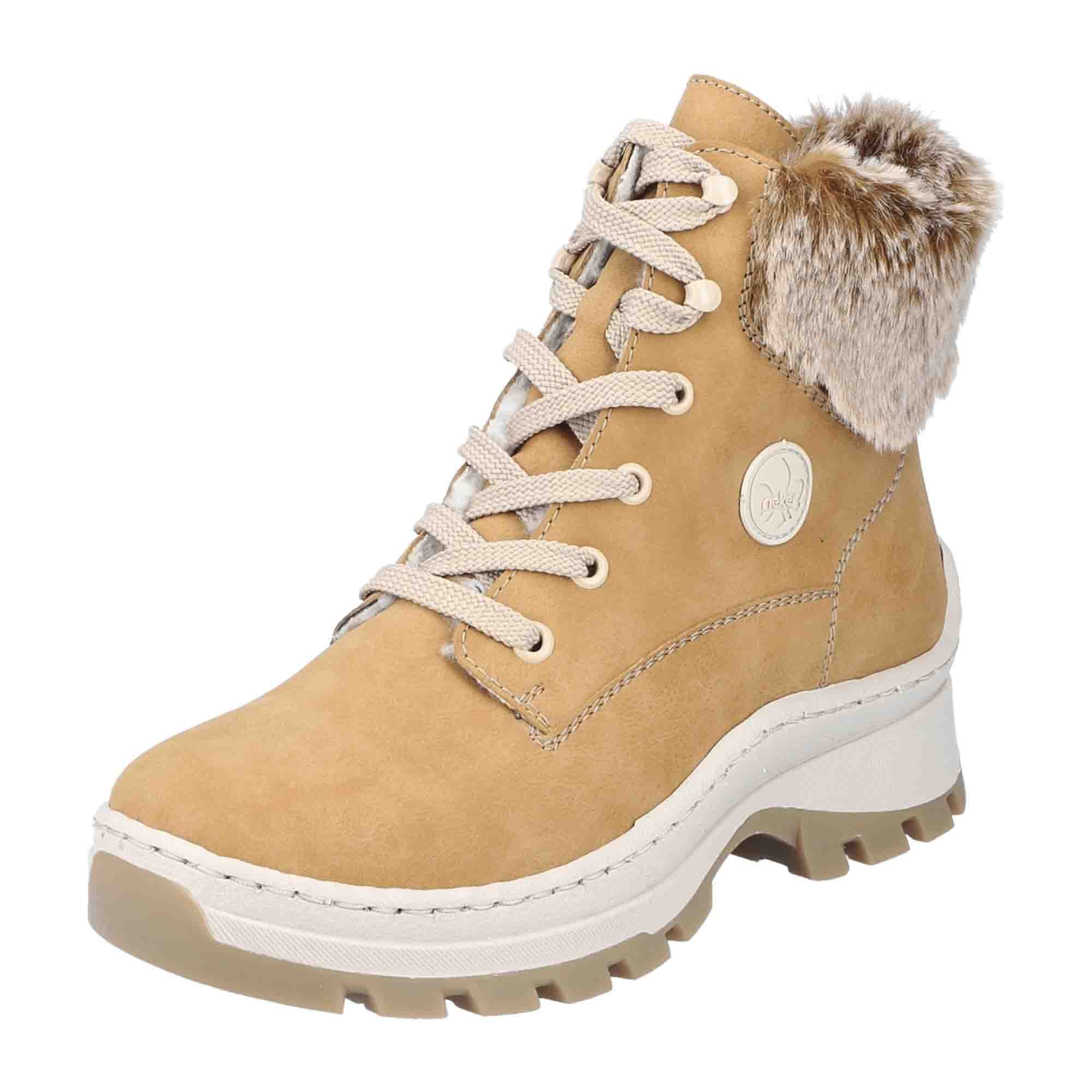 Rieker HWK Beige Women's Boots, Faux Leather, Lace-Up, Fall Winter Collection