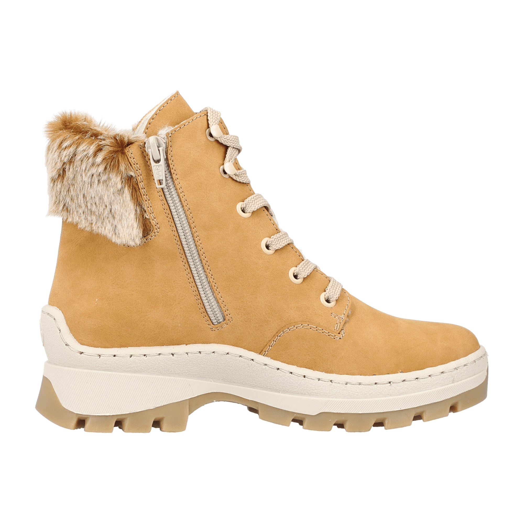 Rieker HWK Beige Women's Boots, Faux Leather, Lace-Up, Fall Winter Collection