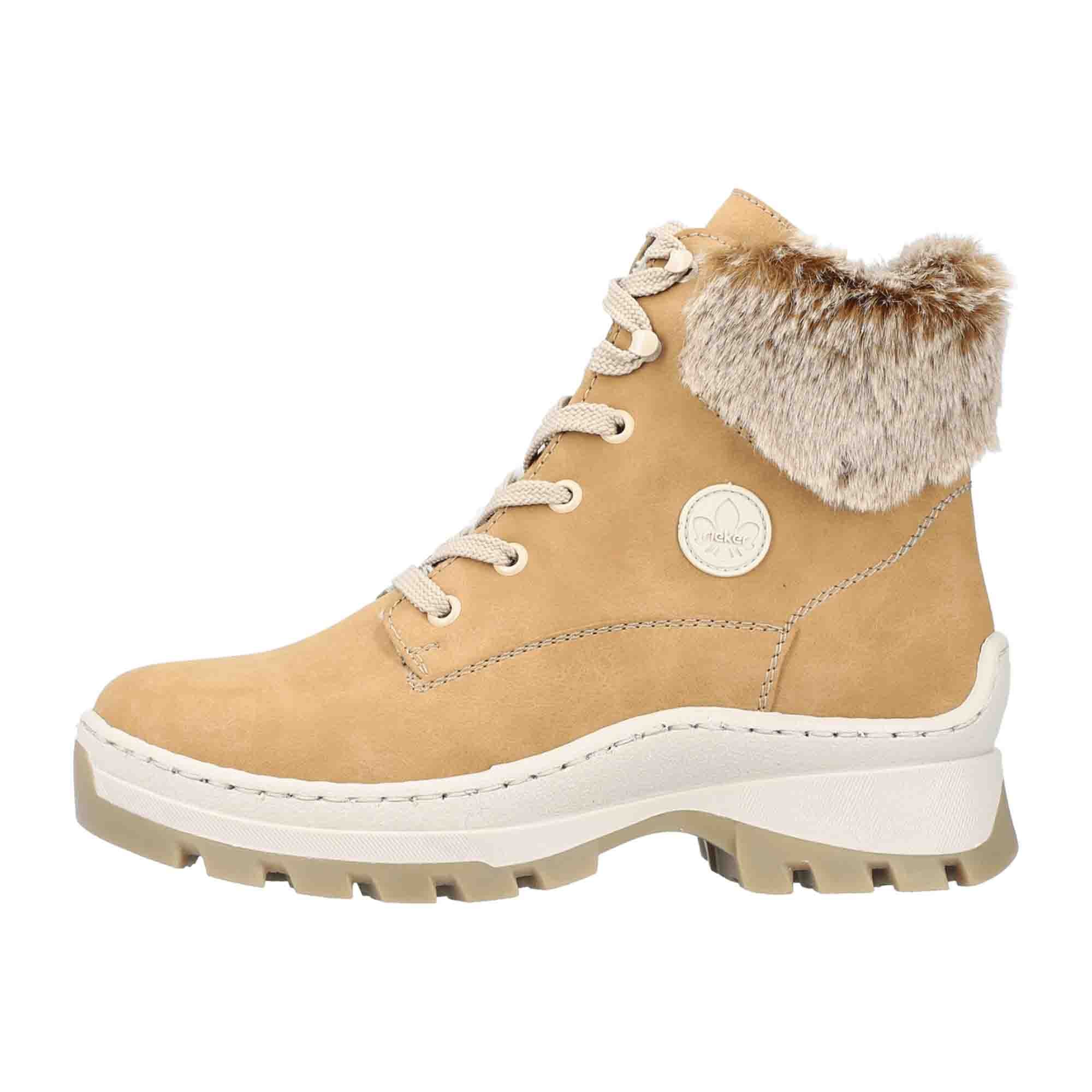 Rieker HWK Beige Women's Boots, Faux Leather, Lace-Up, Fall Winter Collection