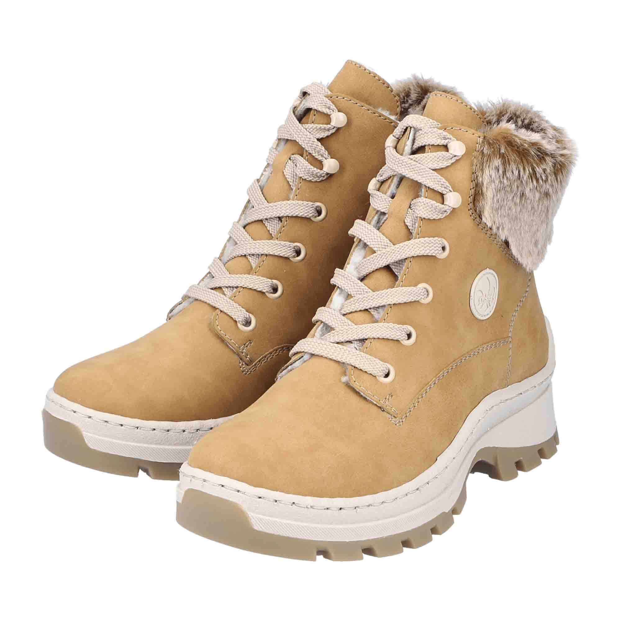 Rieker HWK Beige Women's Boots, Faux Leather, Lace-Up, Fall Winter Collection