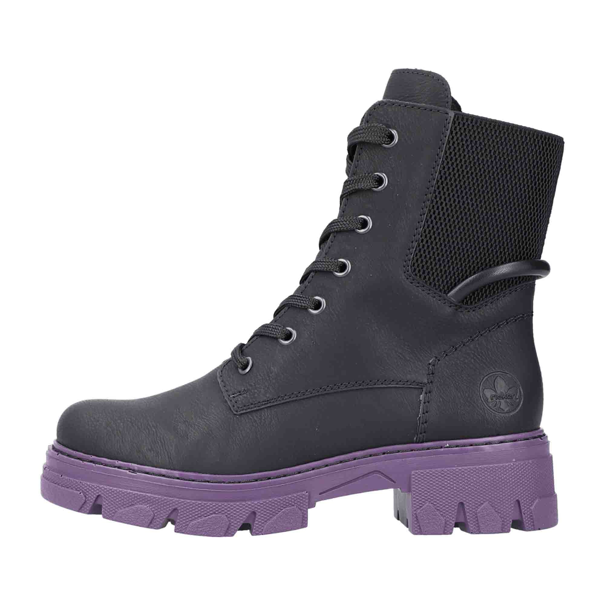 Rieker 74631 Black Women's Ankle Boots with Block Heel and Zip Closure
