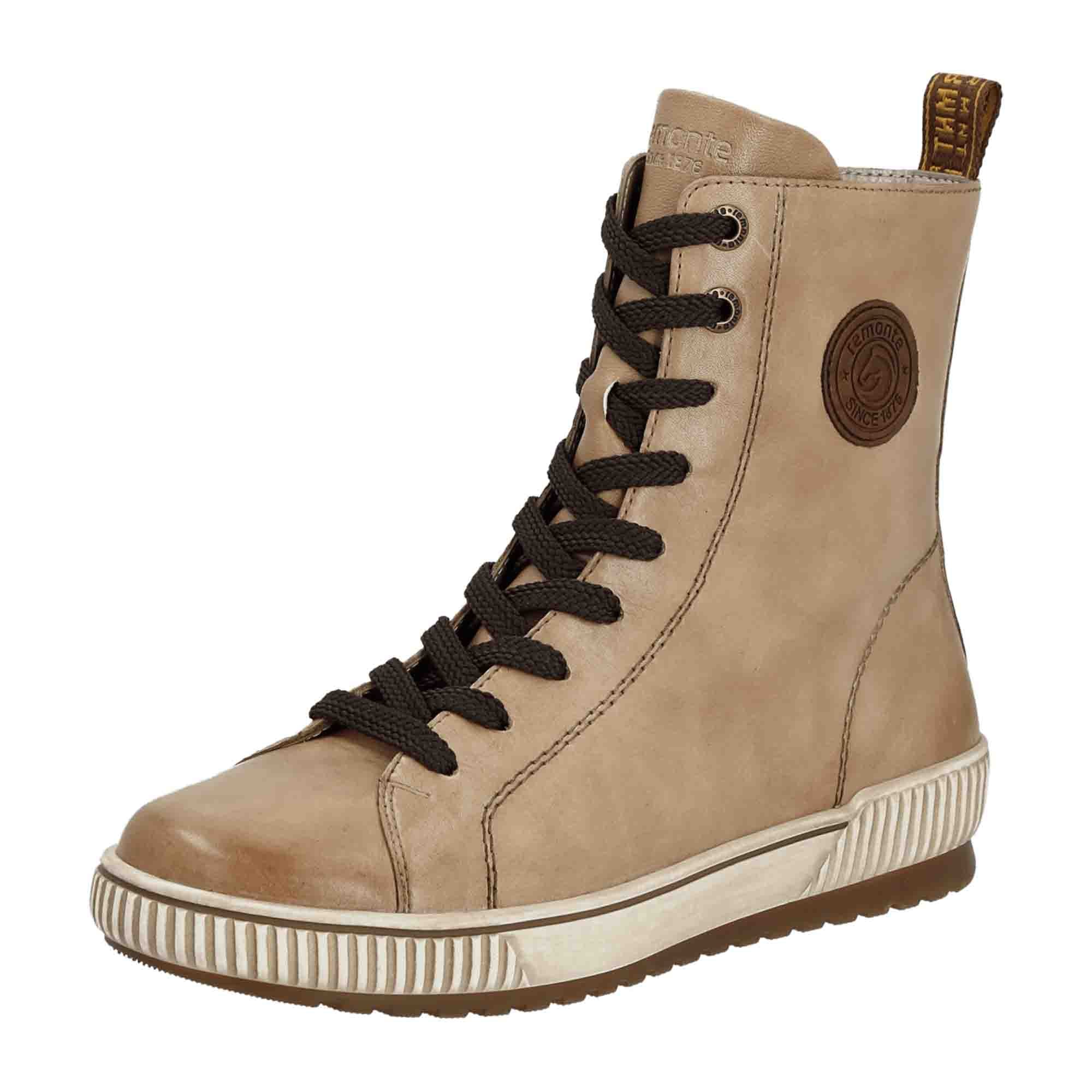 Remonte Women's Brown Leather Ankle Boots with Zipper and Removable Insole