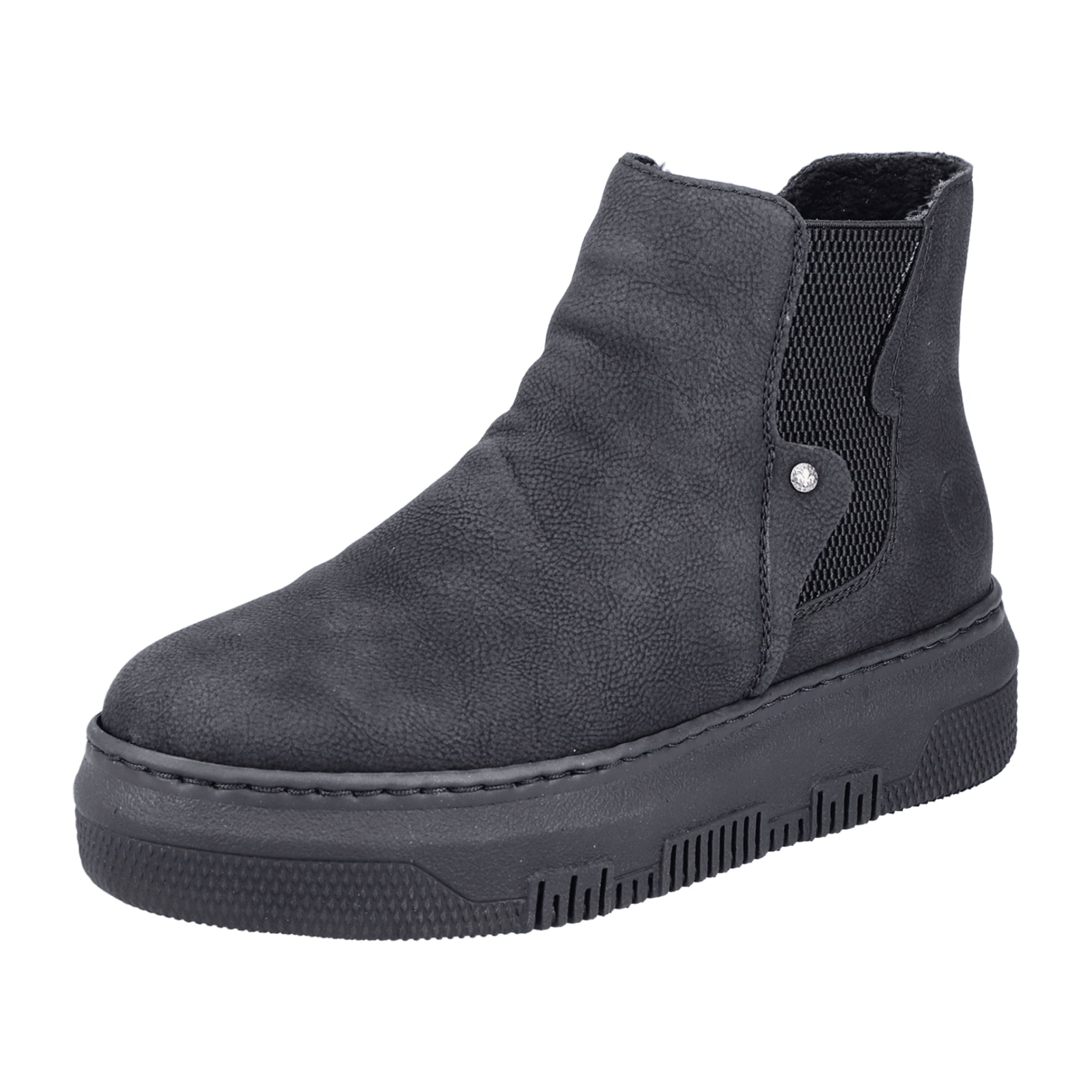 Rieker Black Women's Boots Synthetic Upper Fleece Lining Zip Closure Warm Winter