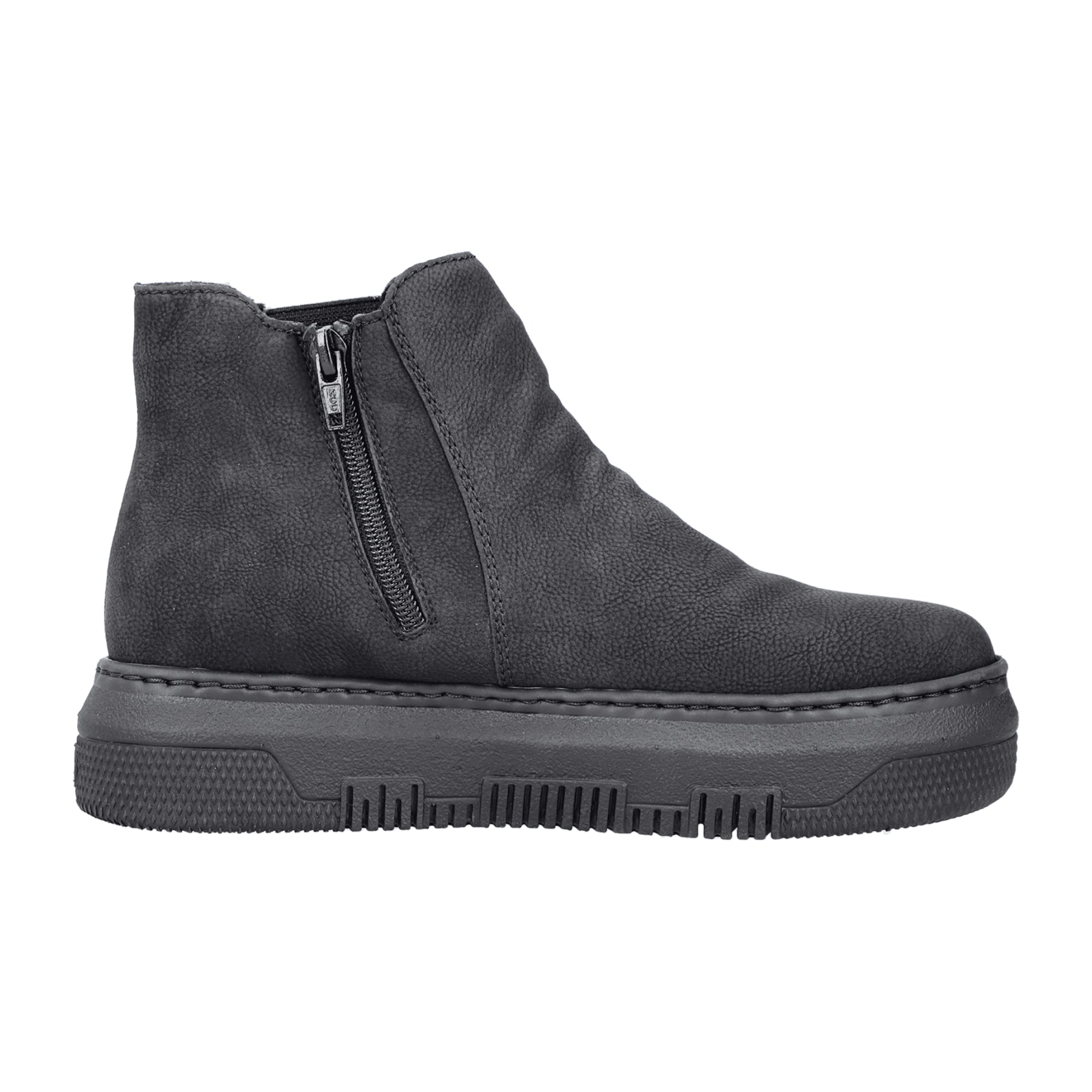 Rieker Black Women's Boots Synthetic Upper Fleece Lining Zip Closure Warm Winter