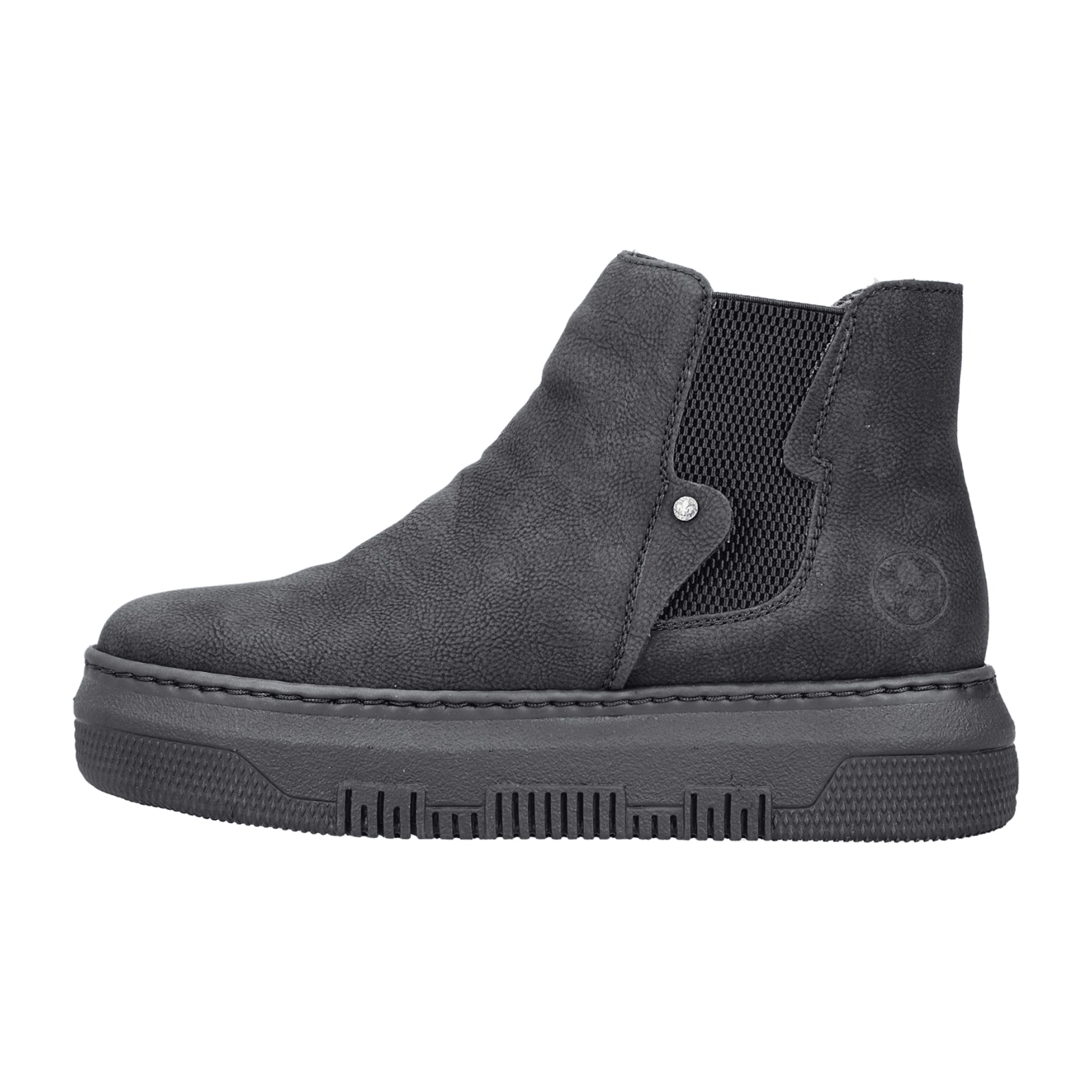 Rieker Black Women's Boots Synthetic Upper Fleece Lining Zip Closure Warm Winter