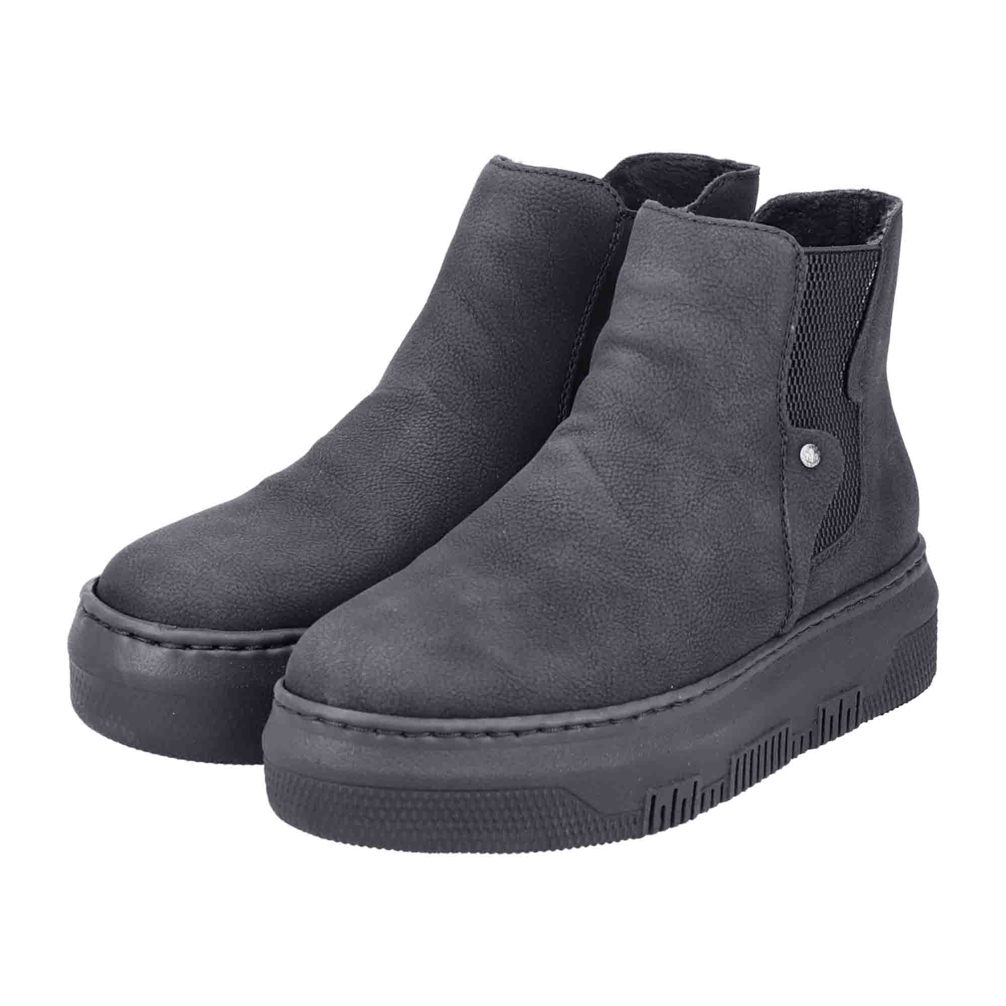 Rieker Black Women's Boots Synthetic Upper Fleece Lining Zip Closure Warm Winter