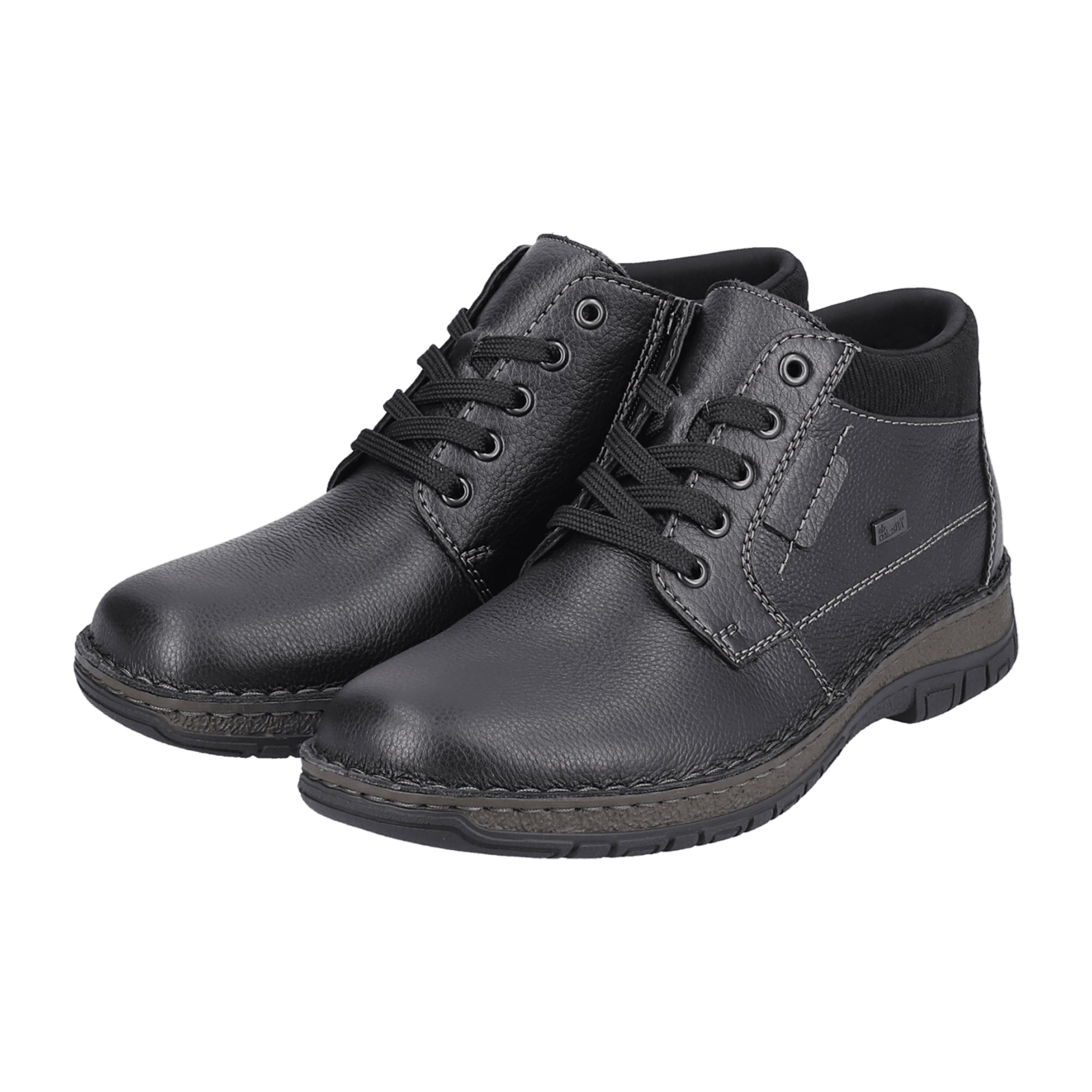 Rieker Men's Black Leather Shoes with Warm Wool Lining and Shock Absorbing Sole