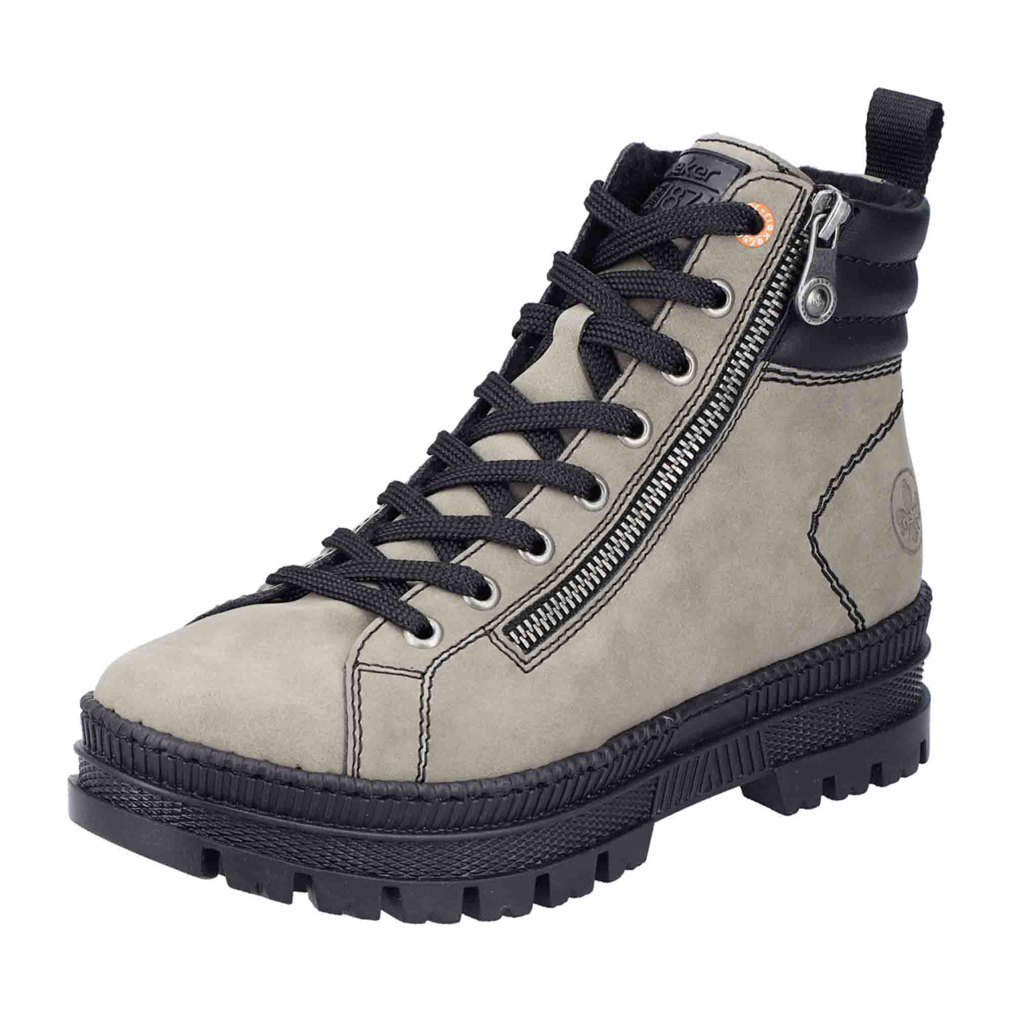 Rieker Women's Grey Boots with Warm Lining and Flexible Sole