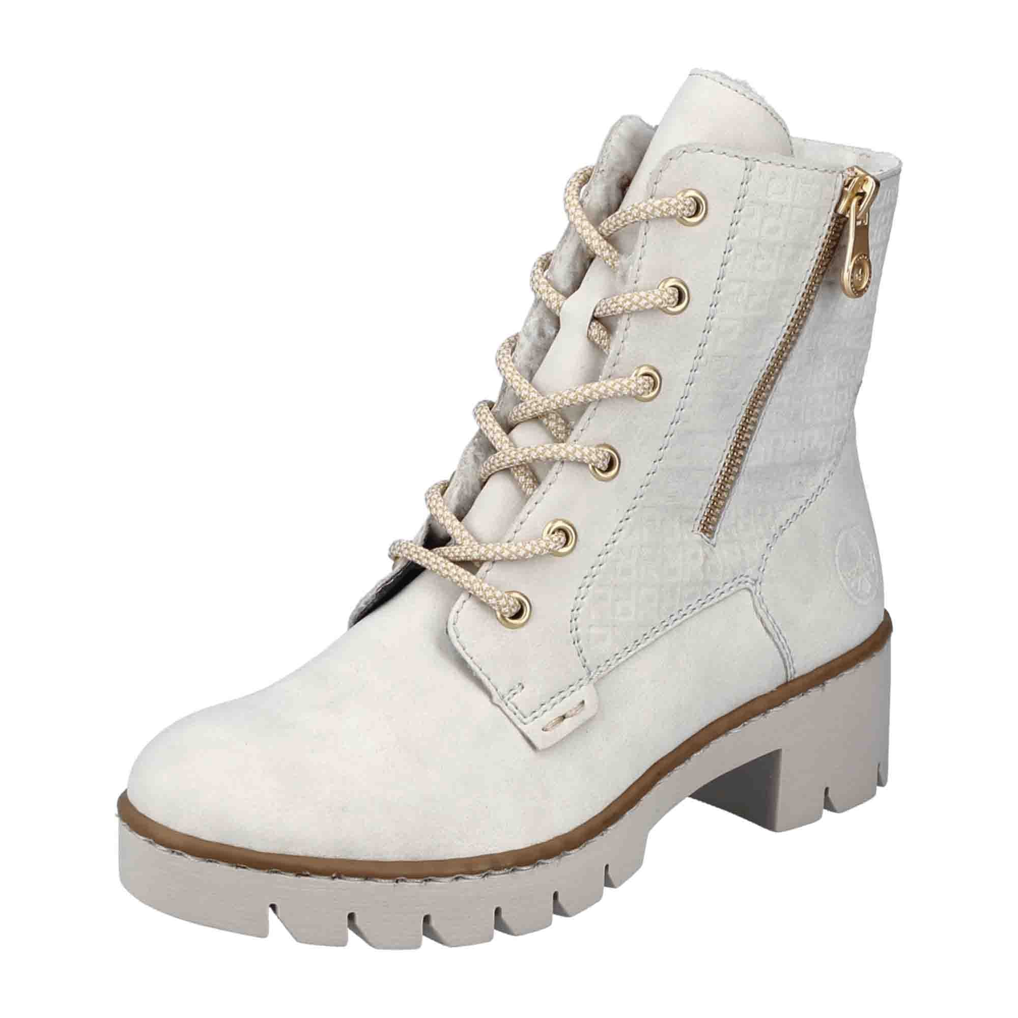 Rieker Beige Women's Boots with Block Heel and Zip Lace Closure
