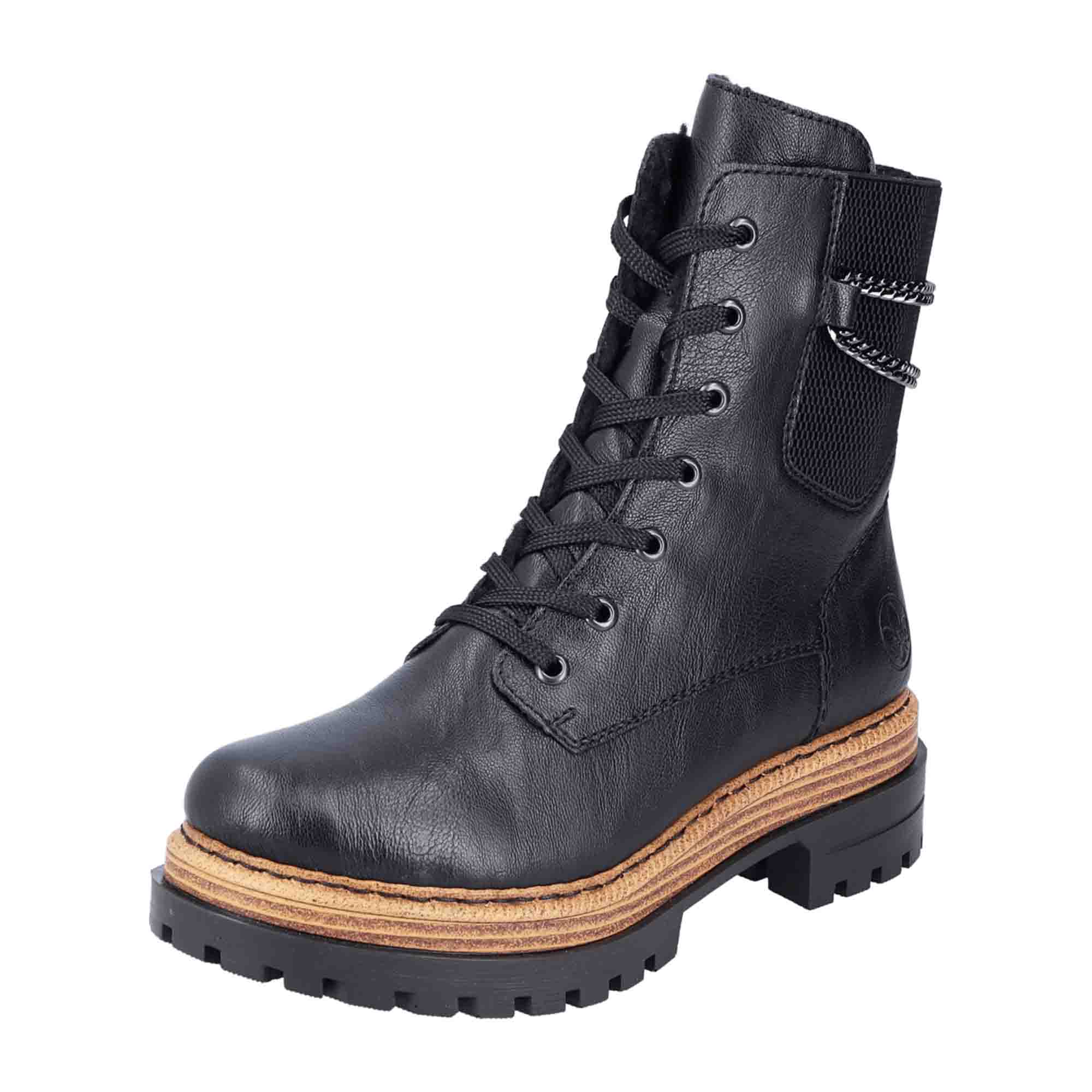 Rieker HWK Women's Black Boots, Lace-Up, Faux Leather, Fall/Winter