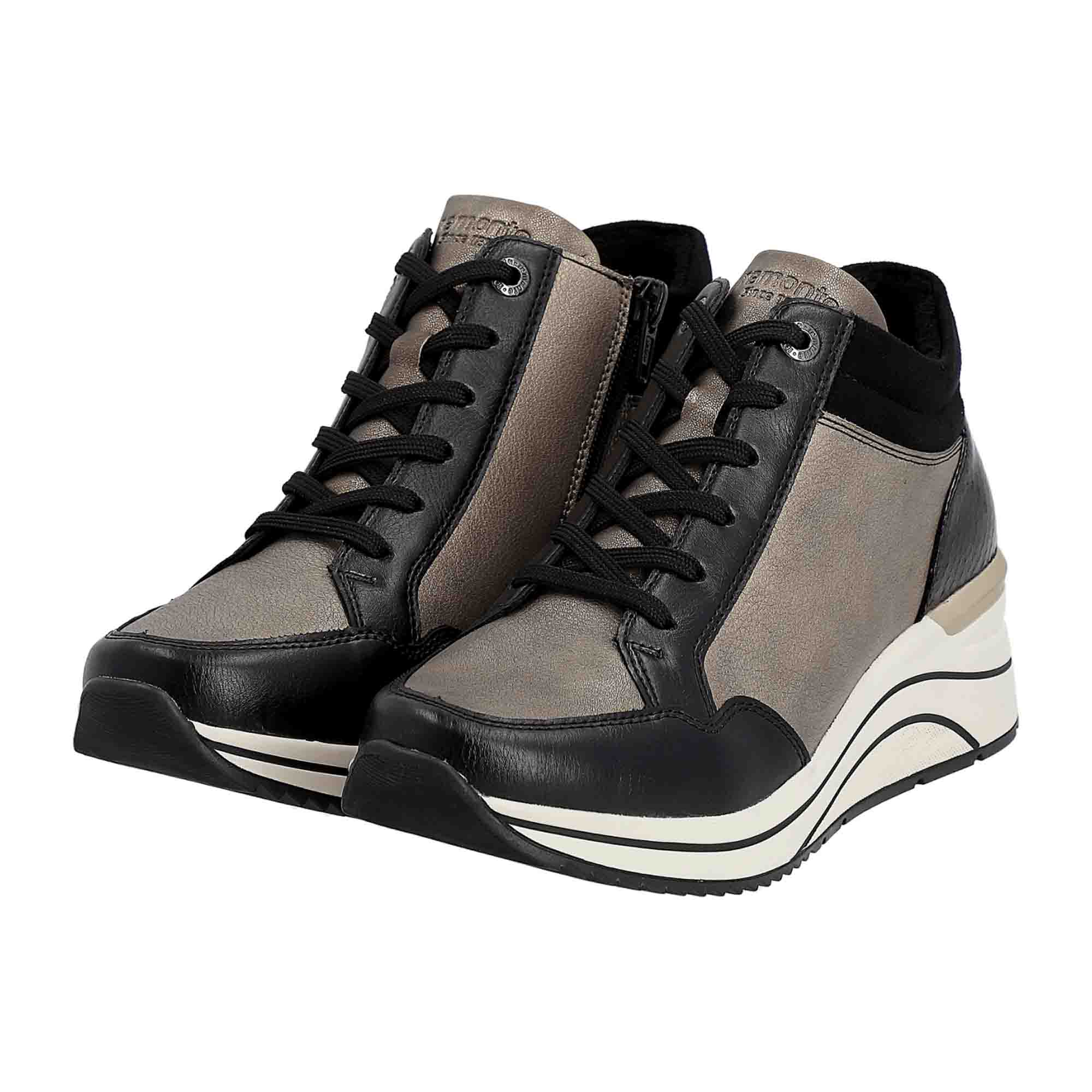 Remonte Women's Black Ankle Boots Leather Wedge Heel Autumn Winter Comfortable