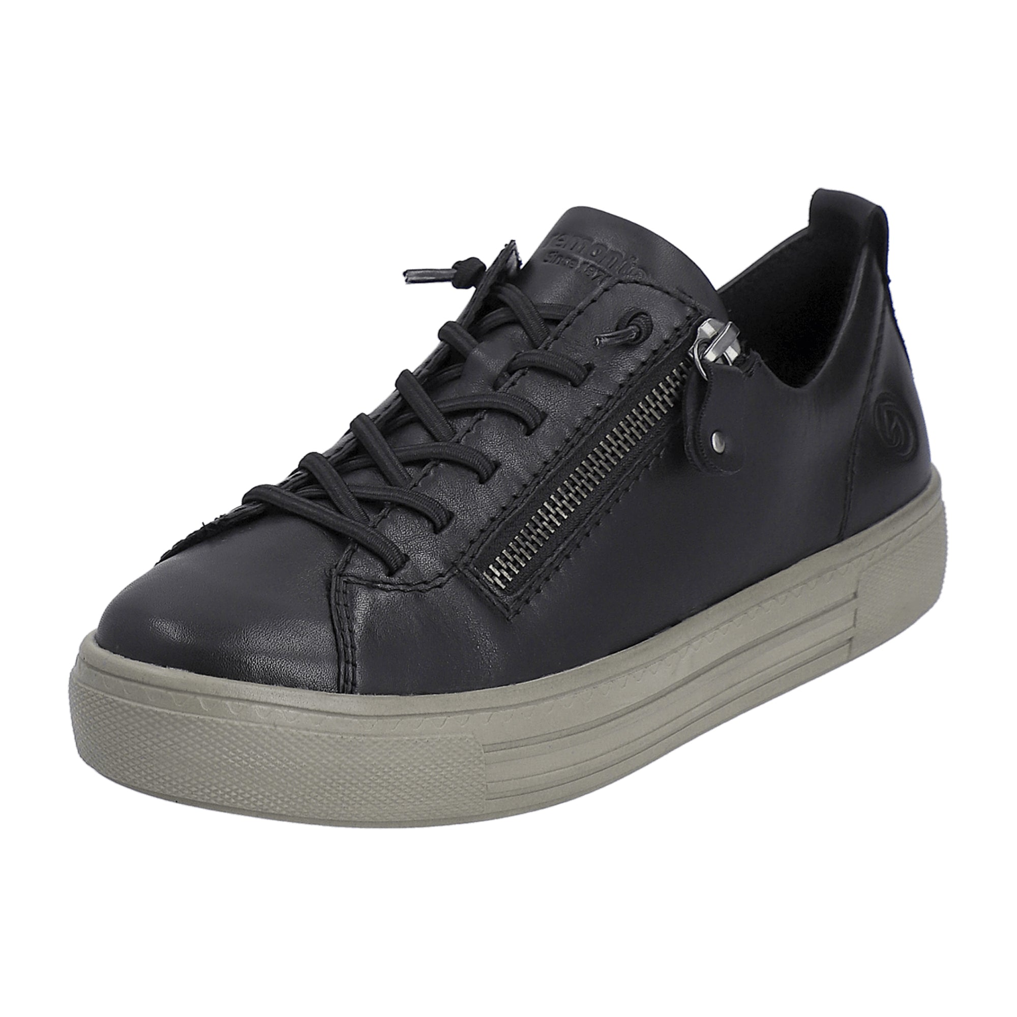Remonte Women's Black Leather Lace-Up Shoes with Wedge Heel