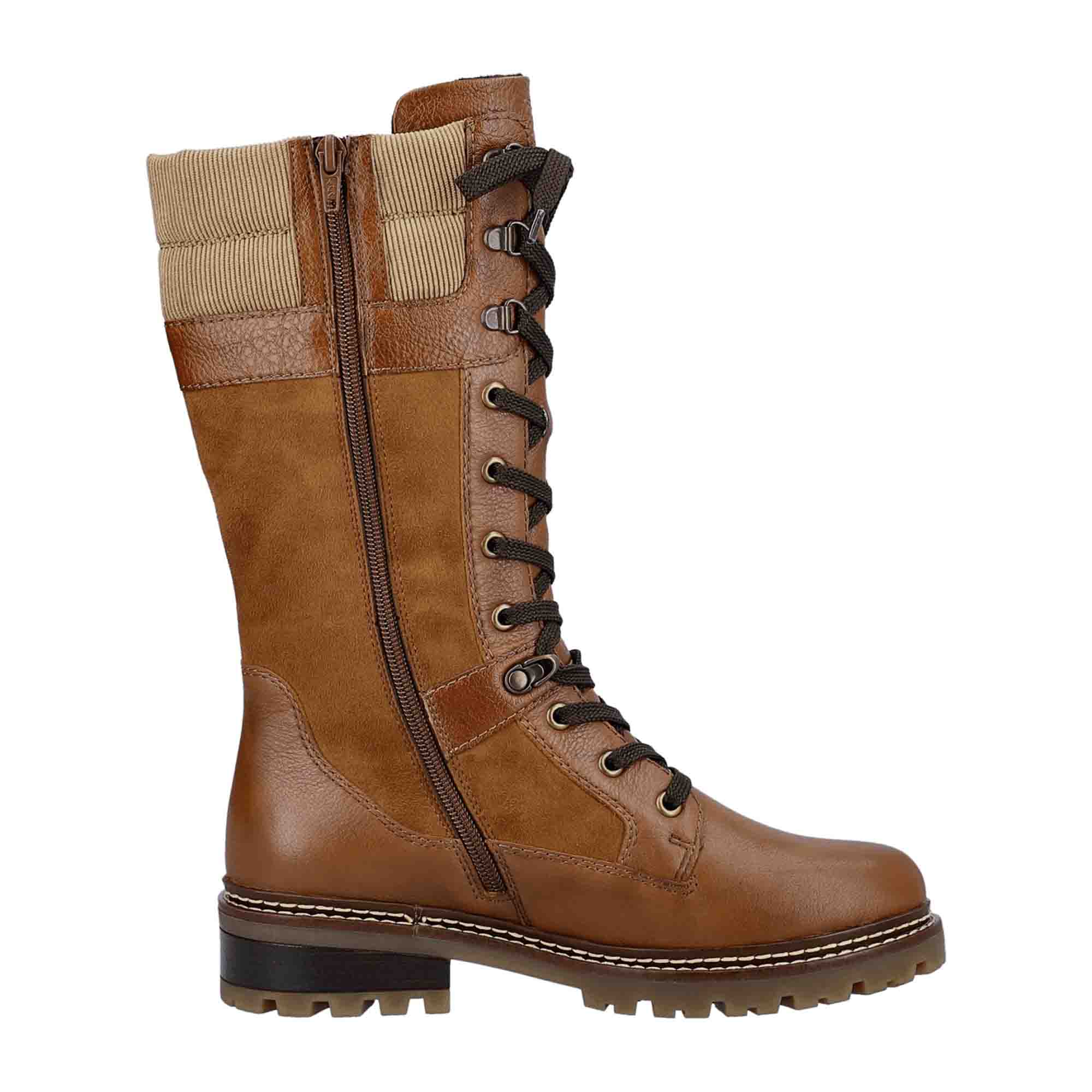 Remonte Brown Leather Lace-Up Women's Shoes for Fall Winter 3cm Heel